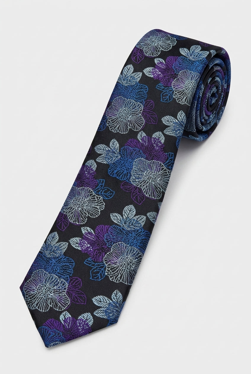 Cravate fine jacquard à fleurs pour garçons - Marine