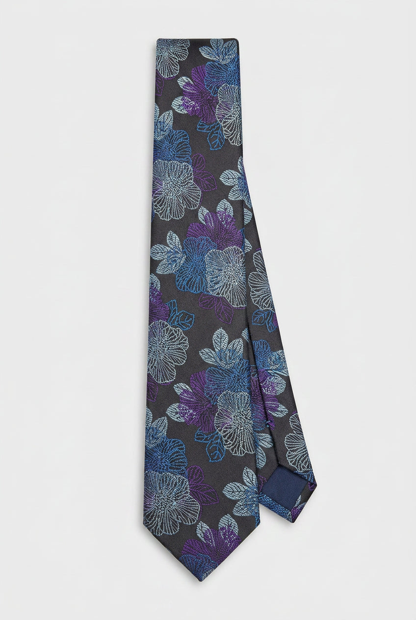 Cravate fine jacquard à fleurs pour garçons - Marine