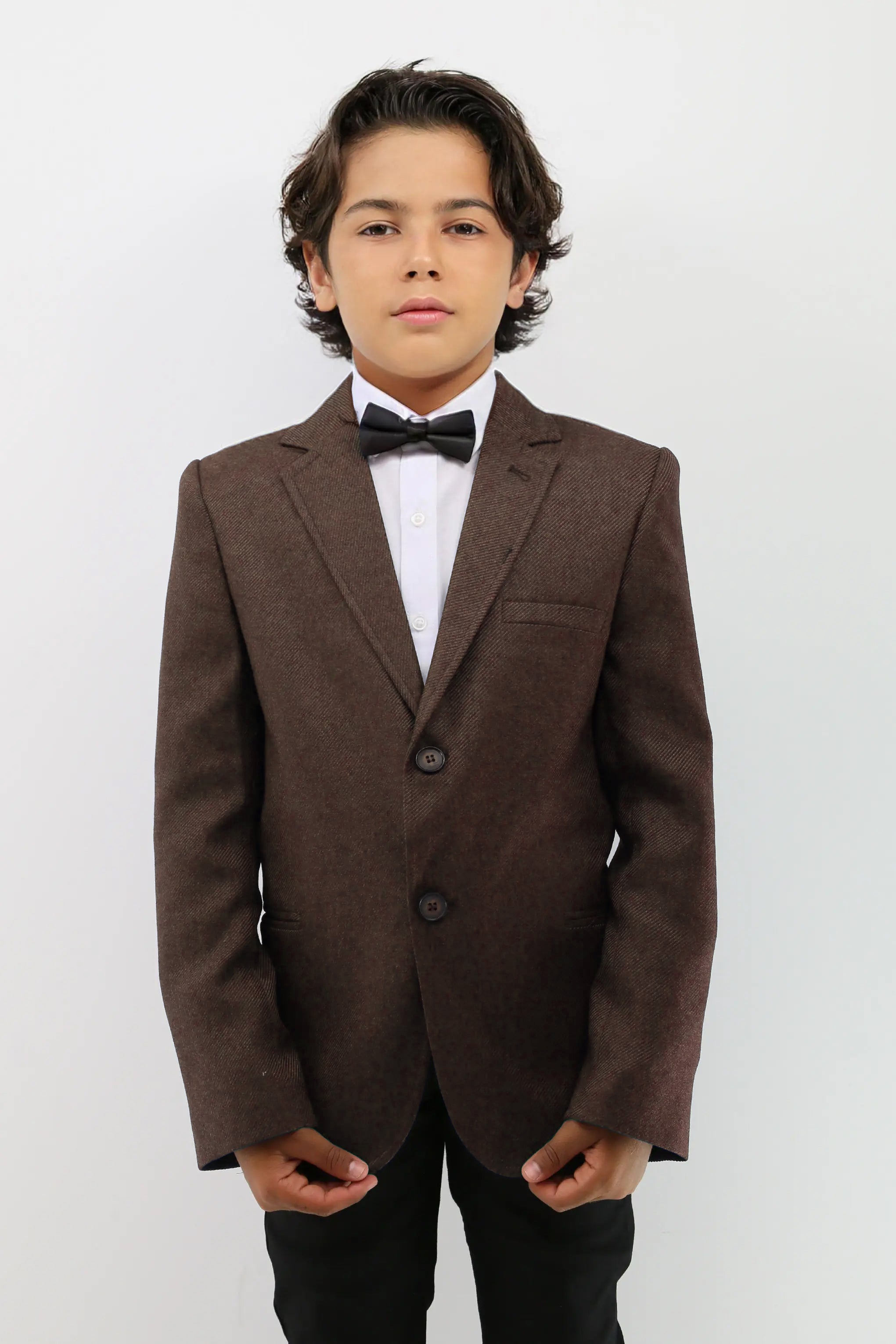 Boys Formal Textured Blazer Jacket - Brown Model Picture