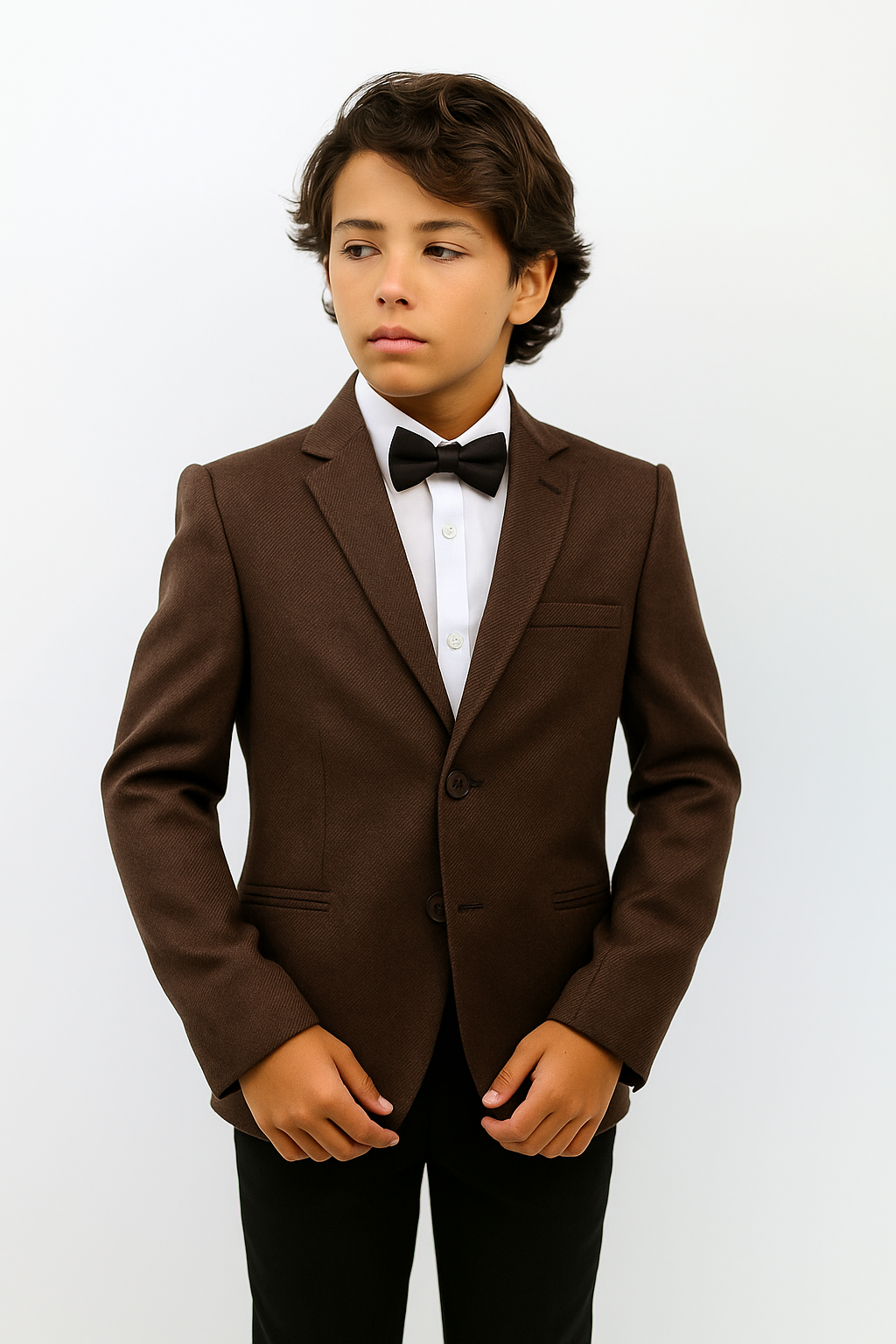 Boys Formal Textured Blazer Jacket - Brown