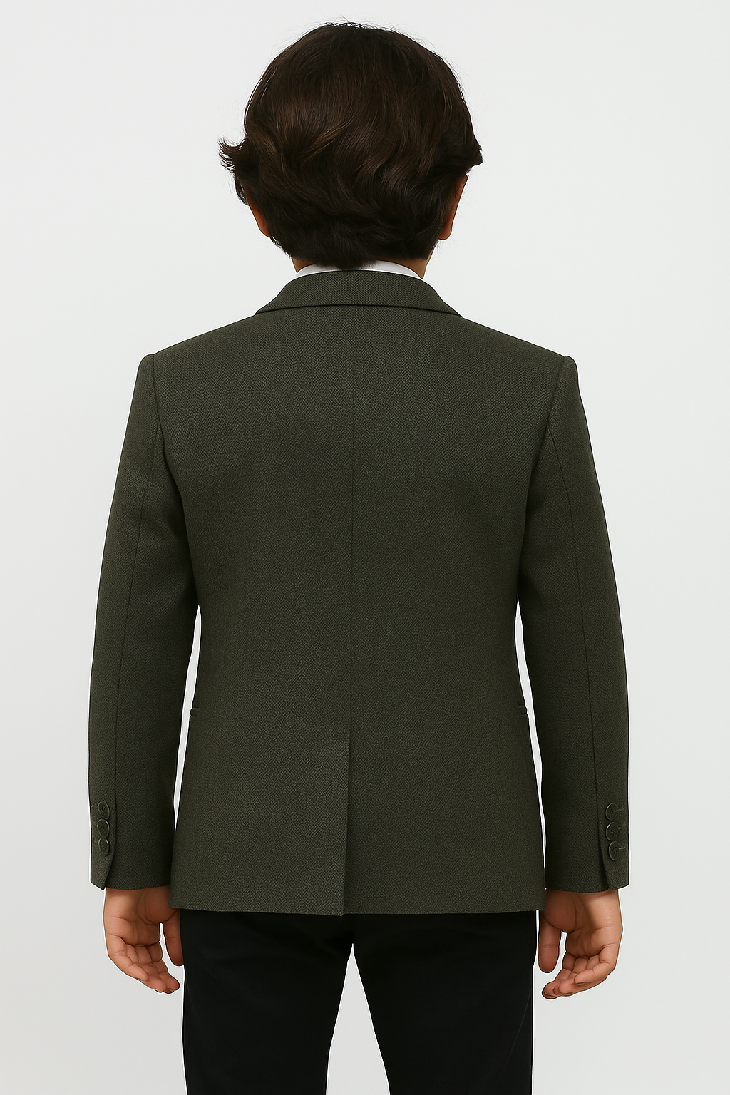 Boys Formal Textured Blazer Jacket - Khaki Green Back Picture