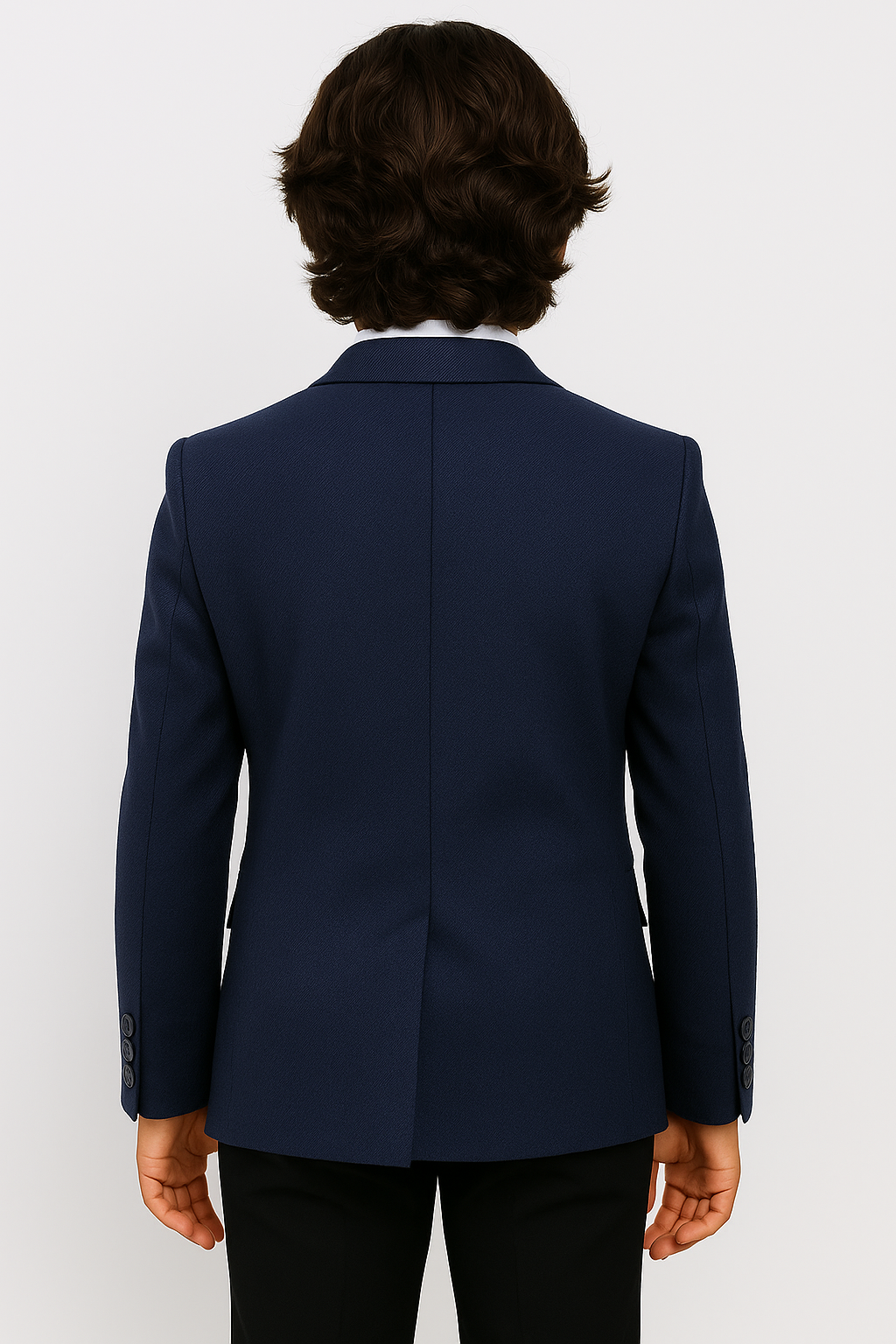Boys Formal Textured Blazer Jacket - Navy Blue Back Picture
