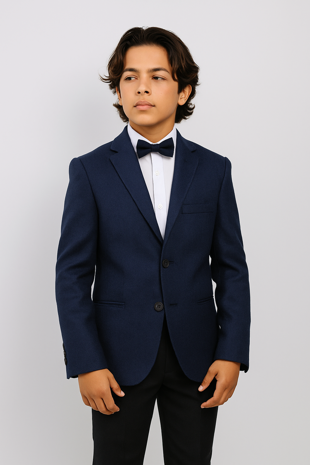 Boys Formal Textured Blazer Jacket - Navy Blue Model Picture