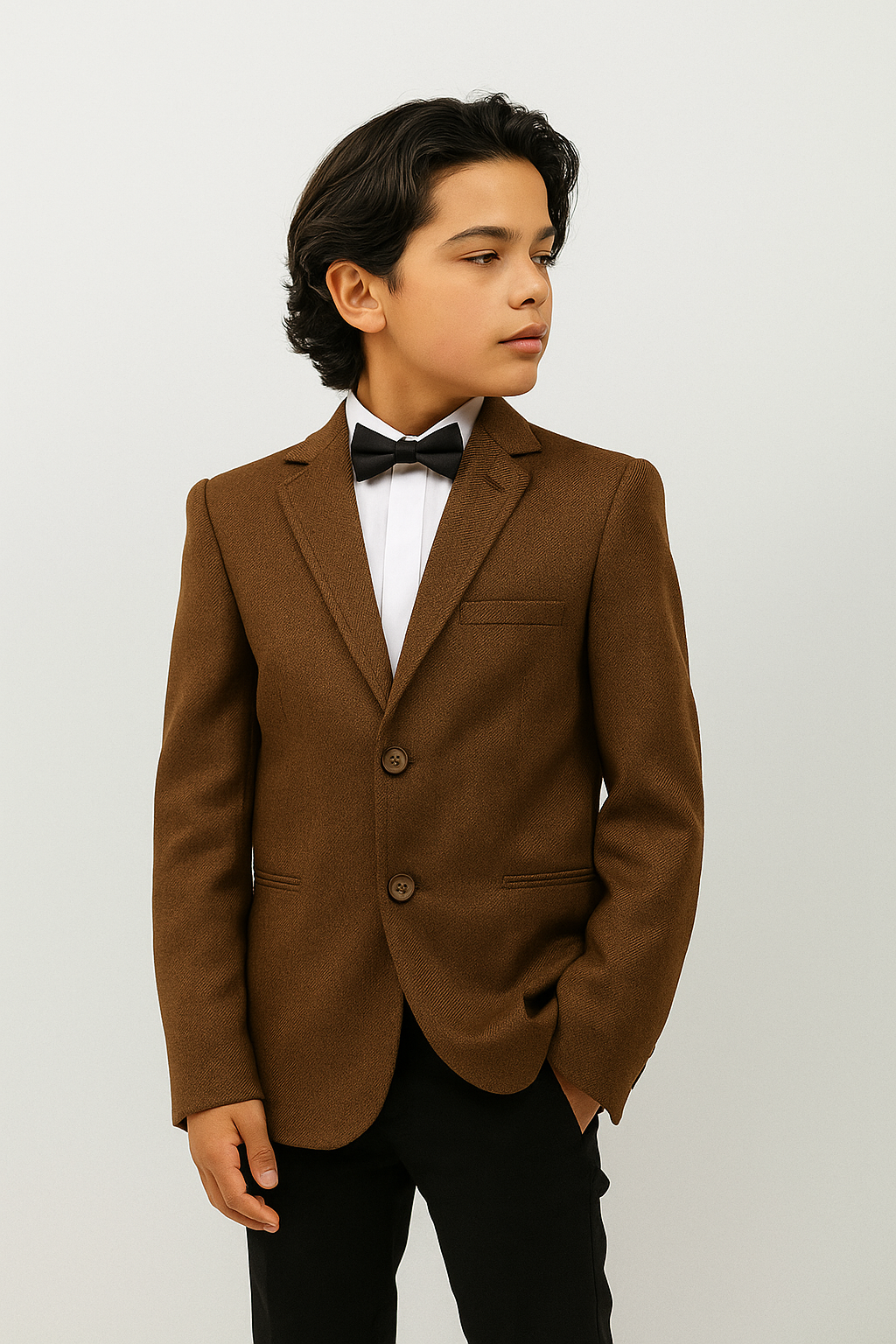 Boys Formal Textured Blazer Jacket - Tan