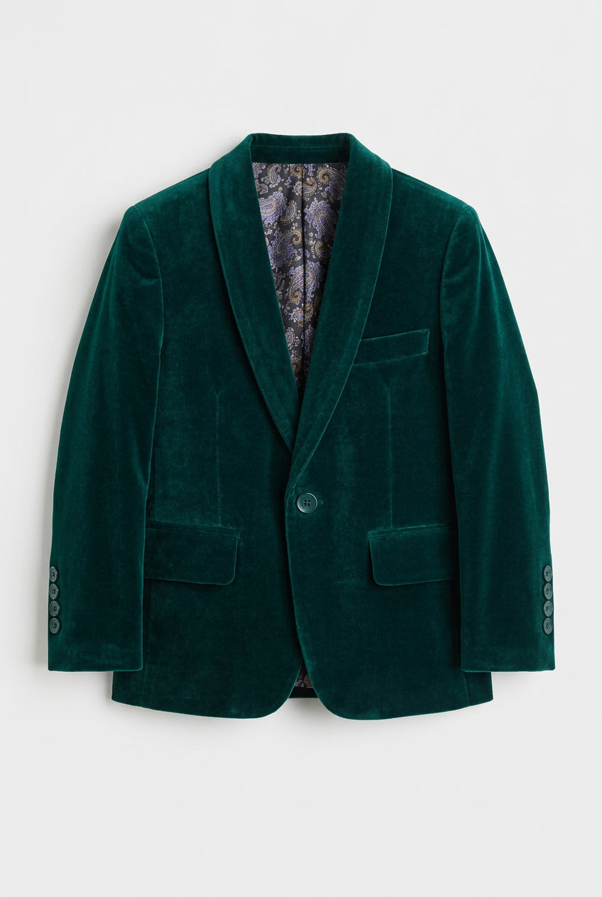 Boys Formal Velvet Blazer Jacket - Green