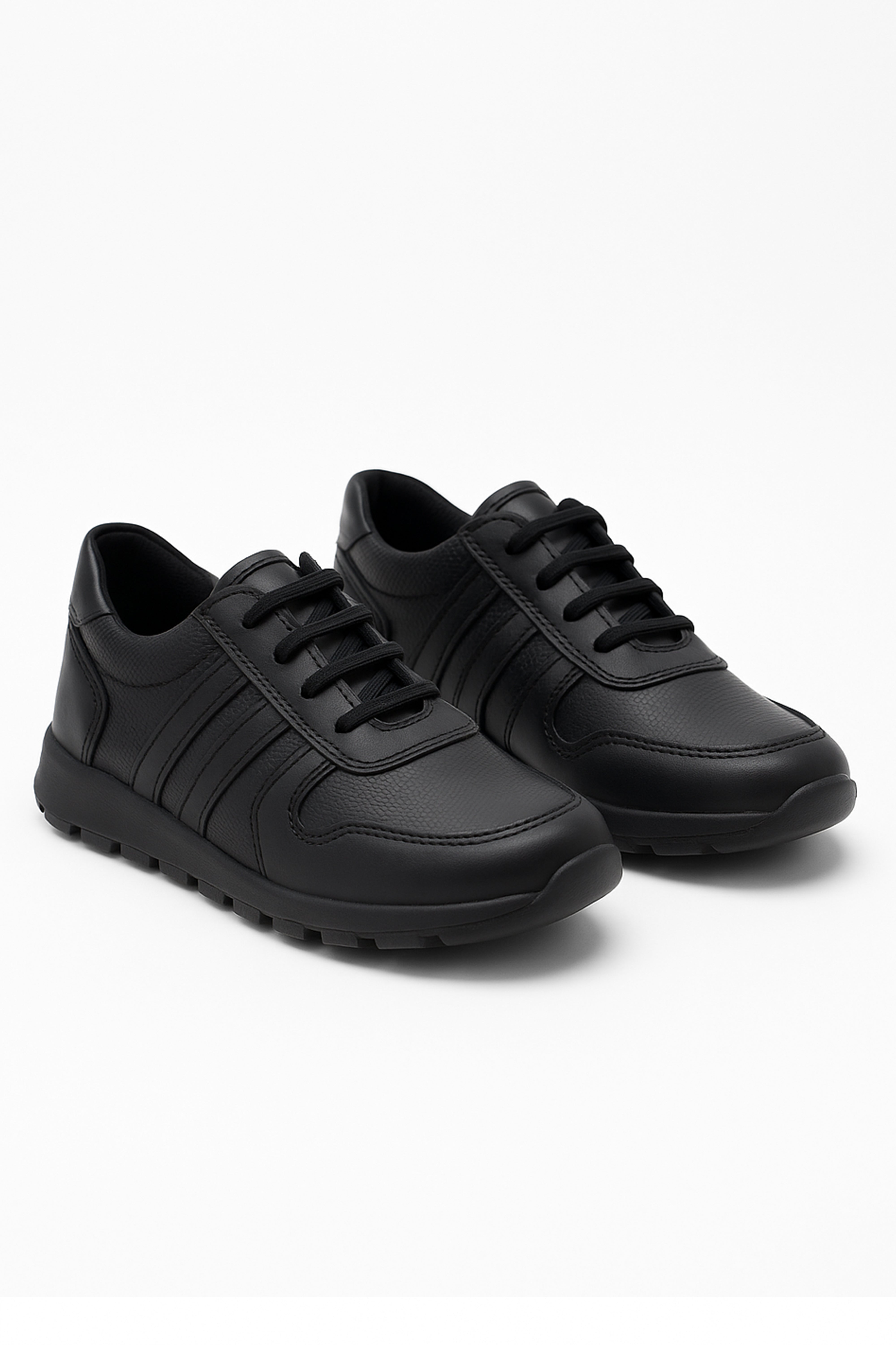Boys Genuine Leather Casual Sneaker Shoes - Black Pair Side Picture