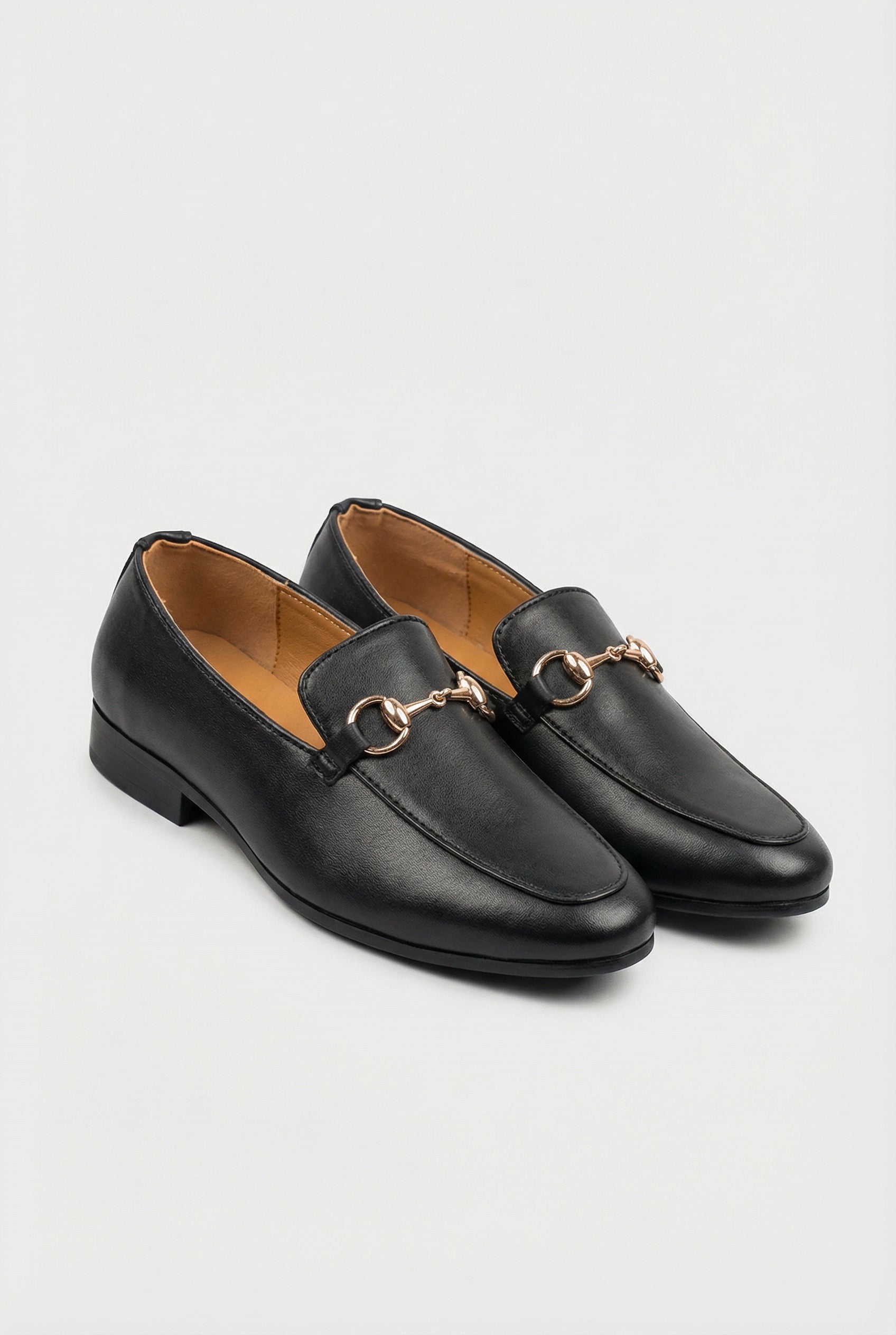 Boys Gold Horsebit Loafer Dress Shoes - Asher Black Pair Side Picture