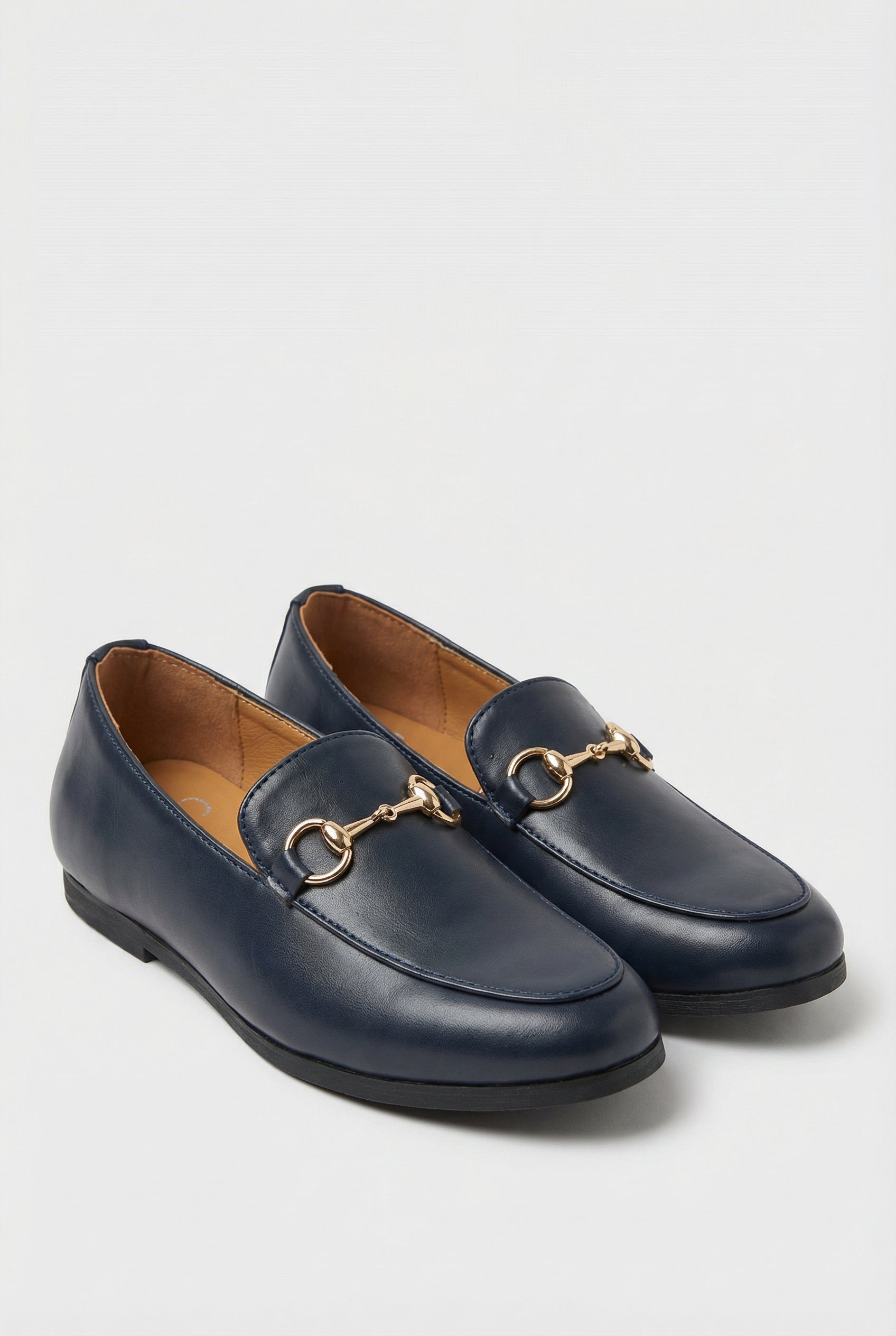 Boys Gold Horsebit Loafer Dress Shoes - Asher Navy Pair Side Picture