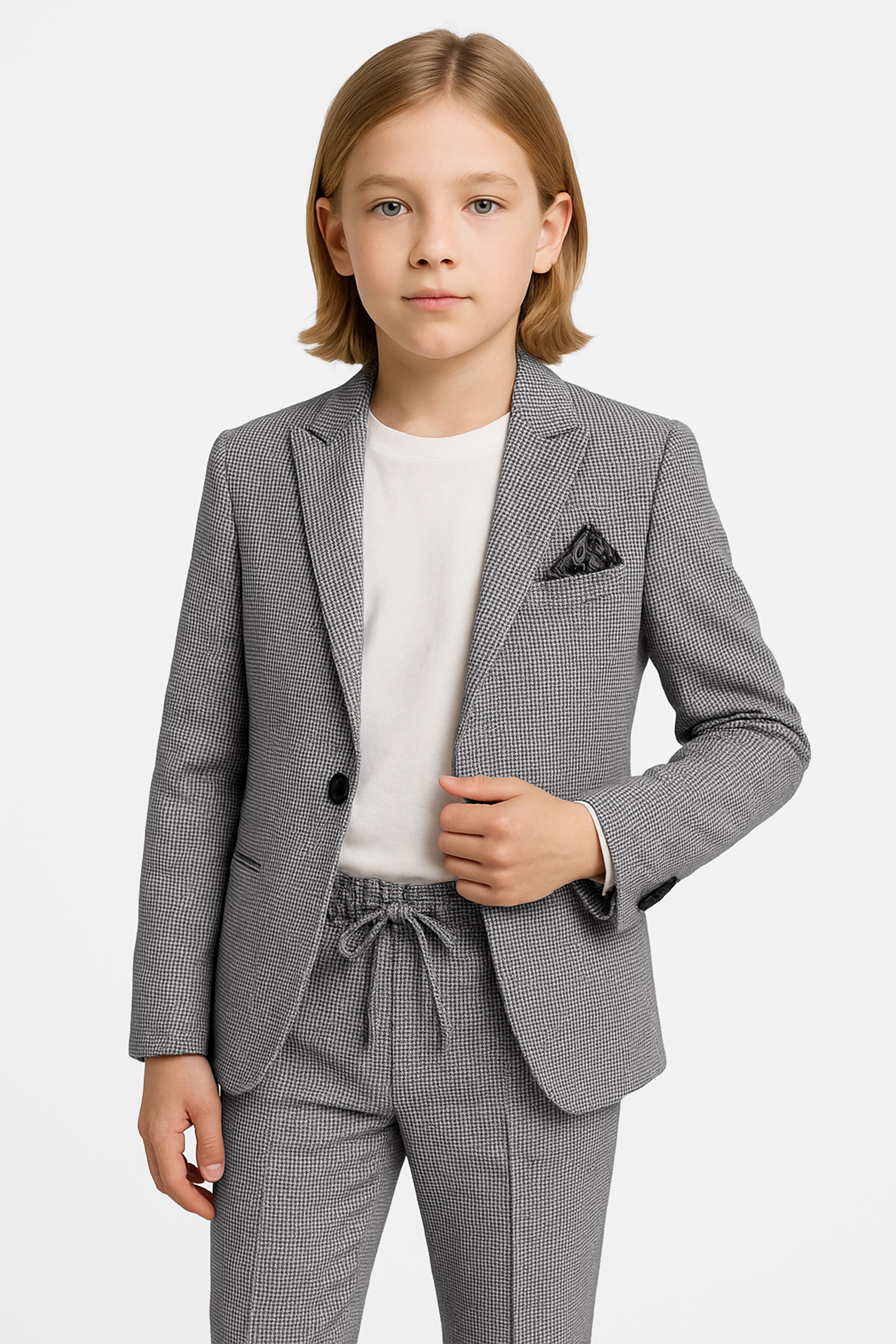 Boys Grey 2-Piece Mini Houndstooth Suit - ORME Front Picture