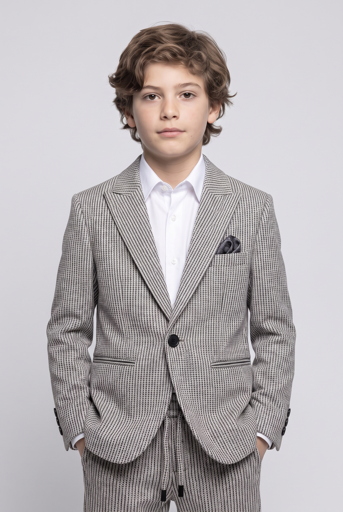 Jungen Grauer 2-teiliger Mini-Tweed-Hahnentrittmuster-Anzug - ORME
