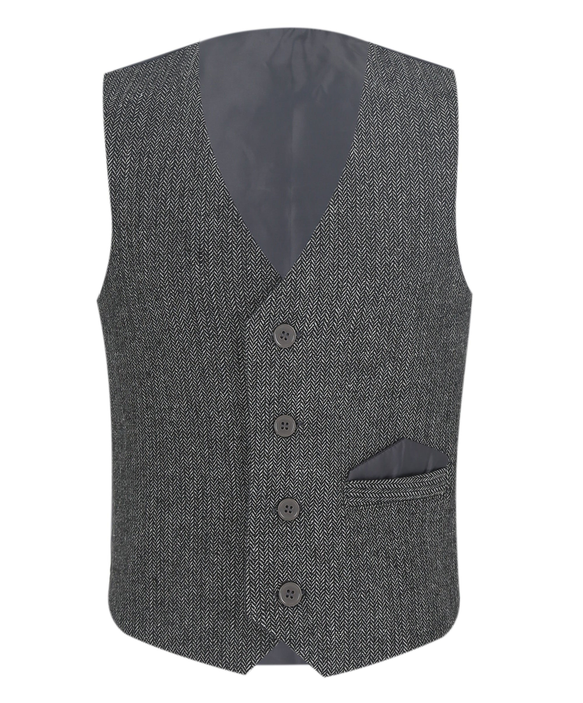 Boys Herringbone Tweed Waistcoat Suit Set - Dark Grey Waistcoat Picture