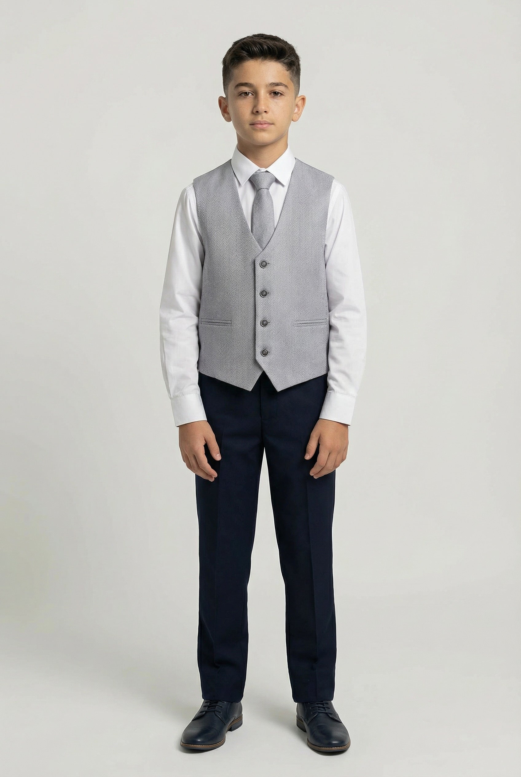 Jungen Fischgrät-Weste Set – Grau