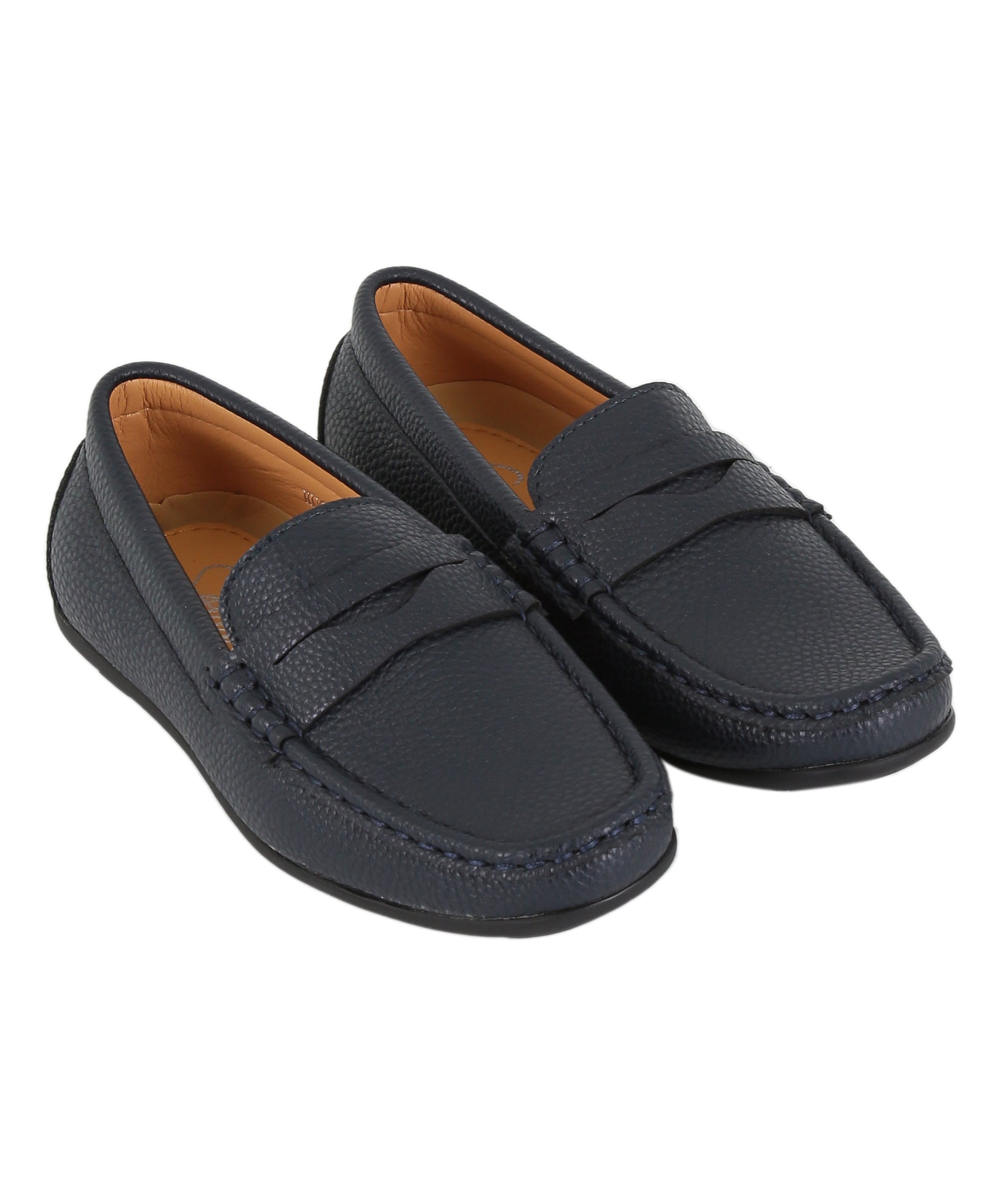 Boys Leather Penny Loafer - HUGO - Navy Blue Pair Side Picture