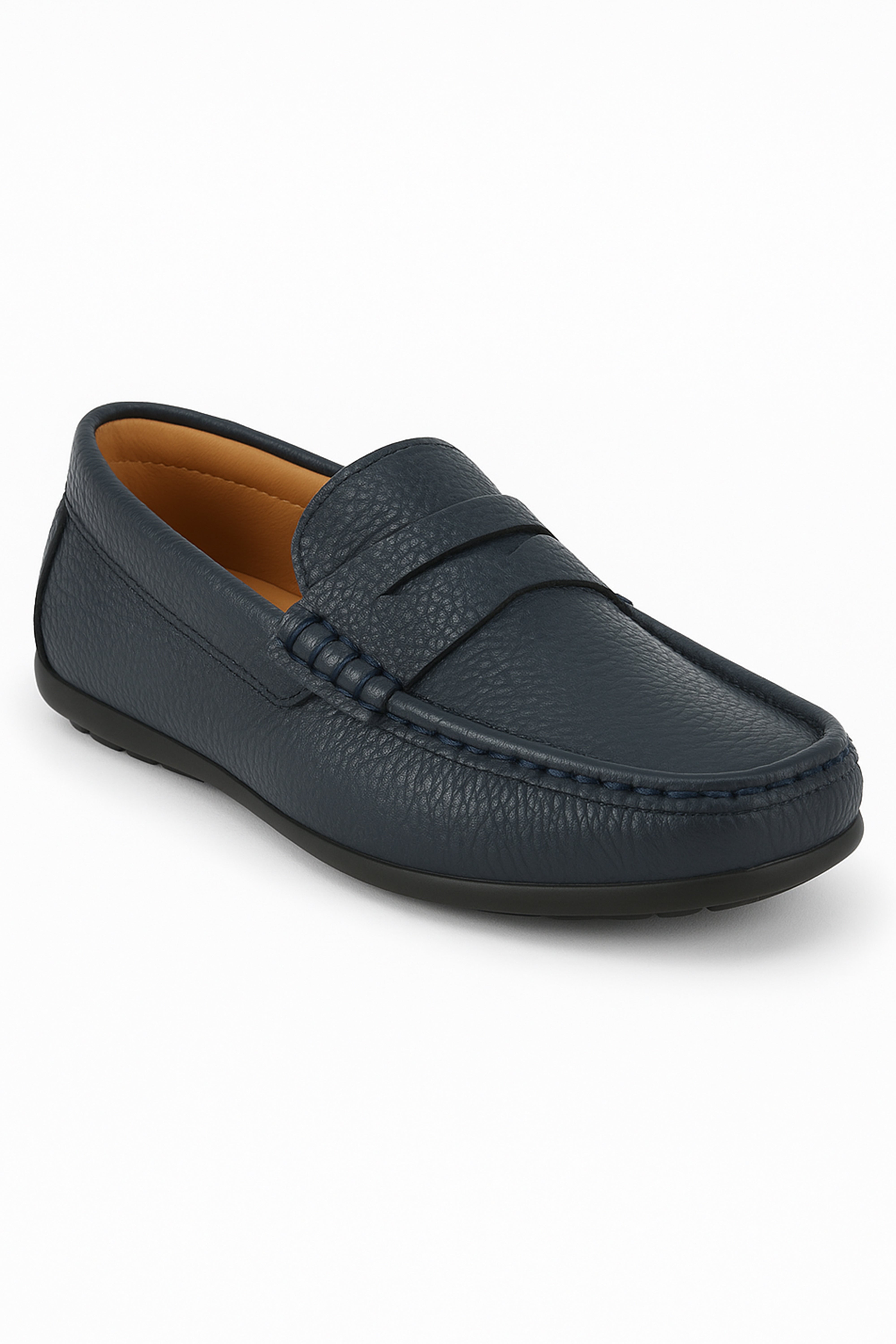Boys Leather Penny Loafer - HUGO - Navy Blue Side Picture