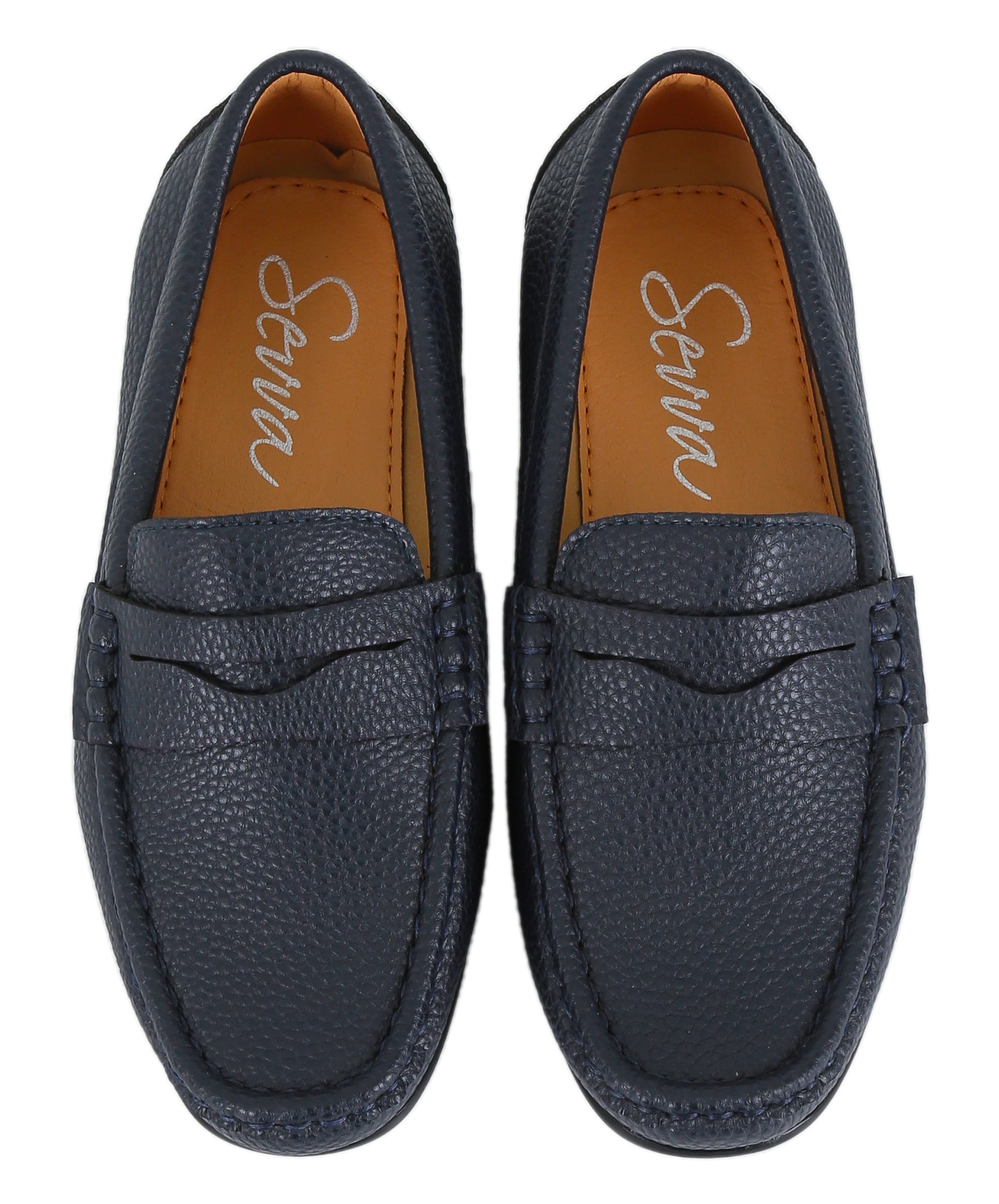 Boys Leather Penny Loafer - HUGO - Navy Blue Pair Front Picture