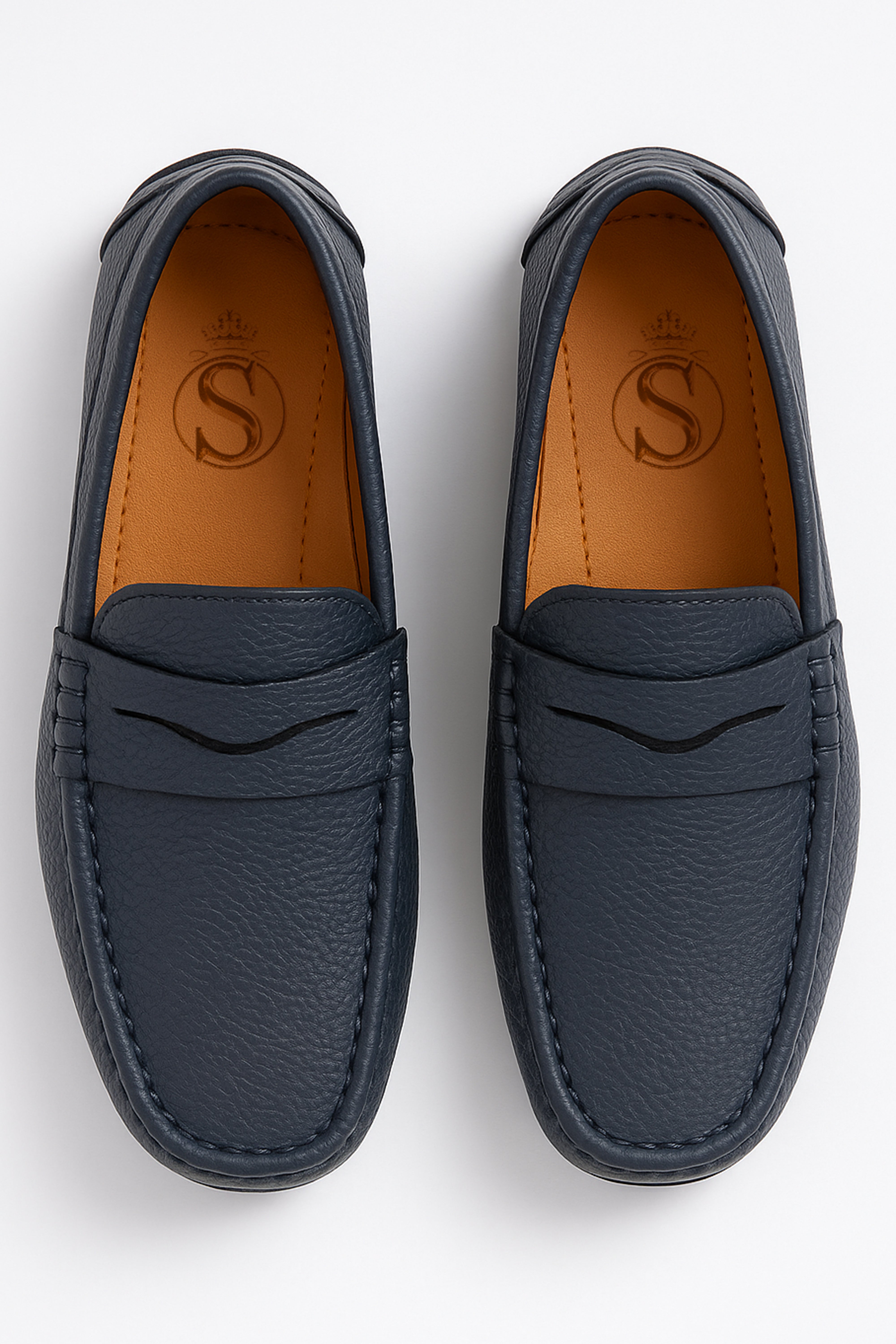 Boys Leather Penny Loafer - HUGO - Navy Blue Front Picture