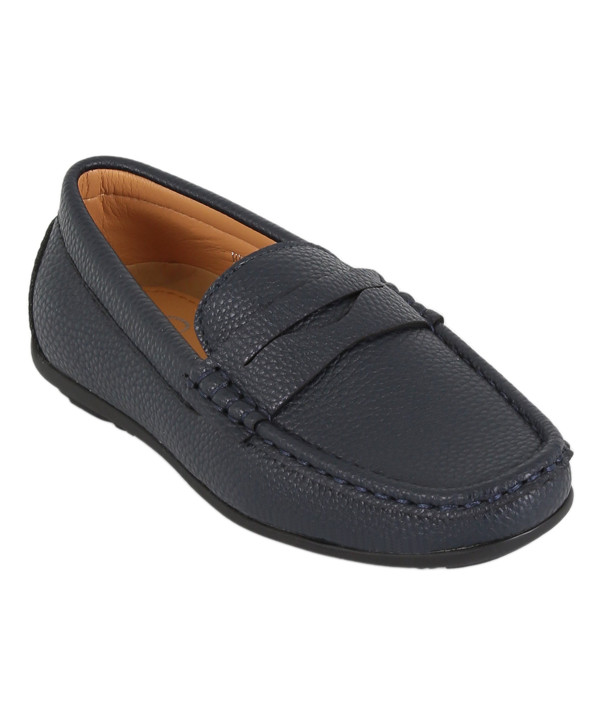 Boys Leather Penny Loafer - HUGO - Navy Blue Side Picture