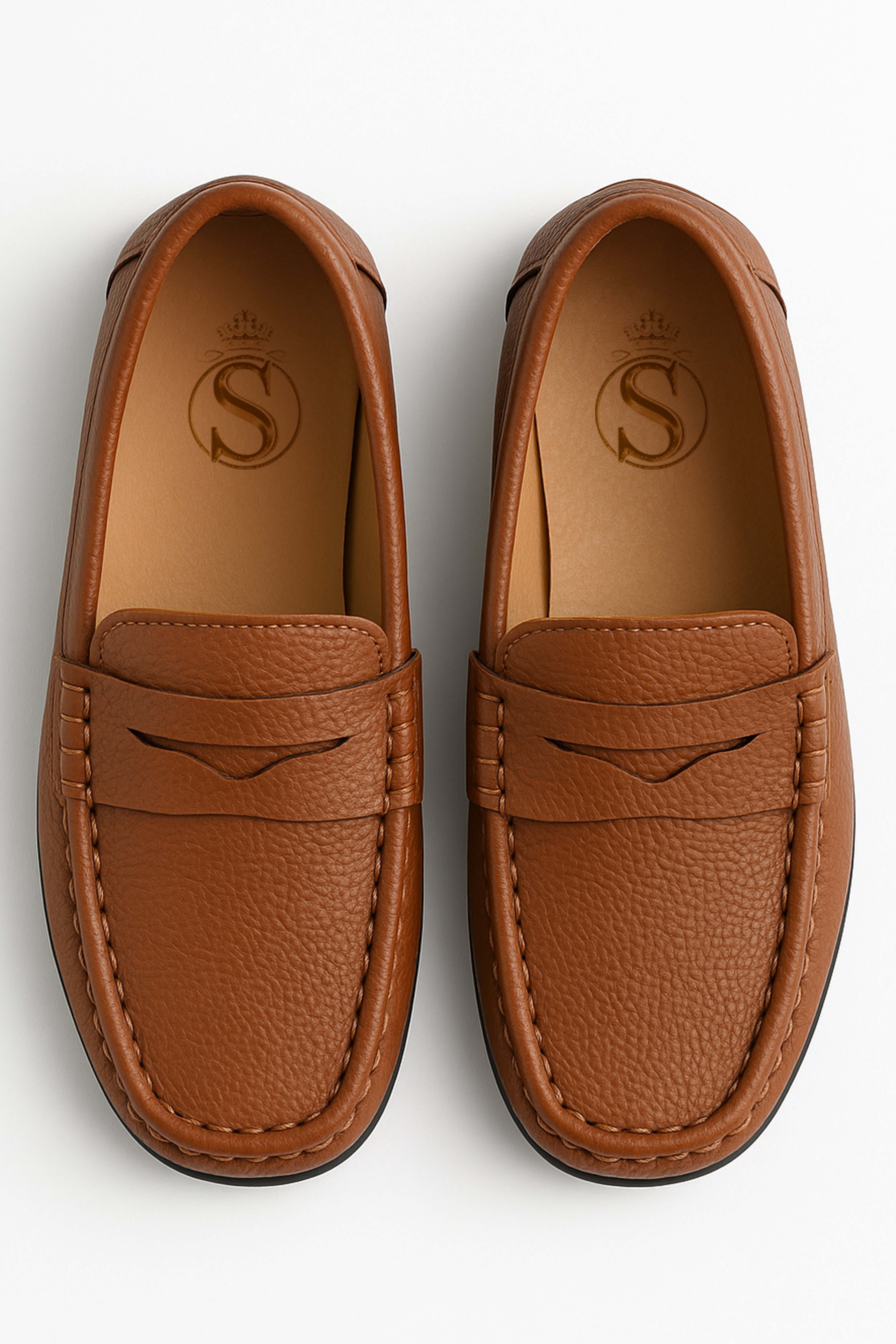 Boys Leather Penny Loafer - HUGO - Tan Brown Front Picture