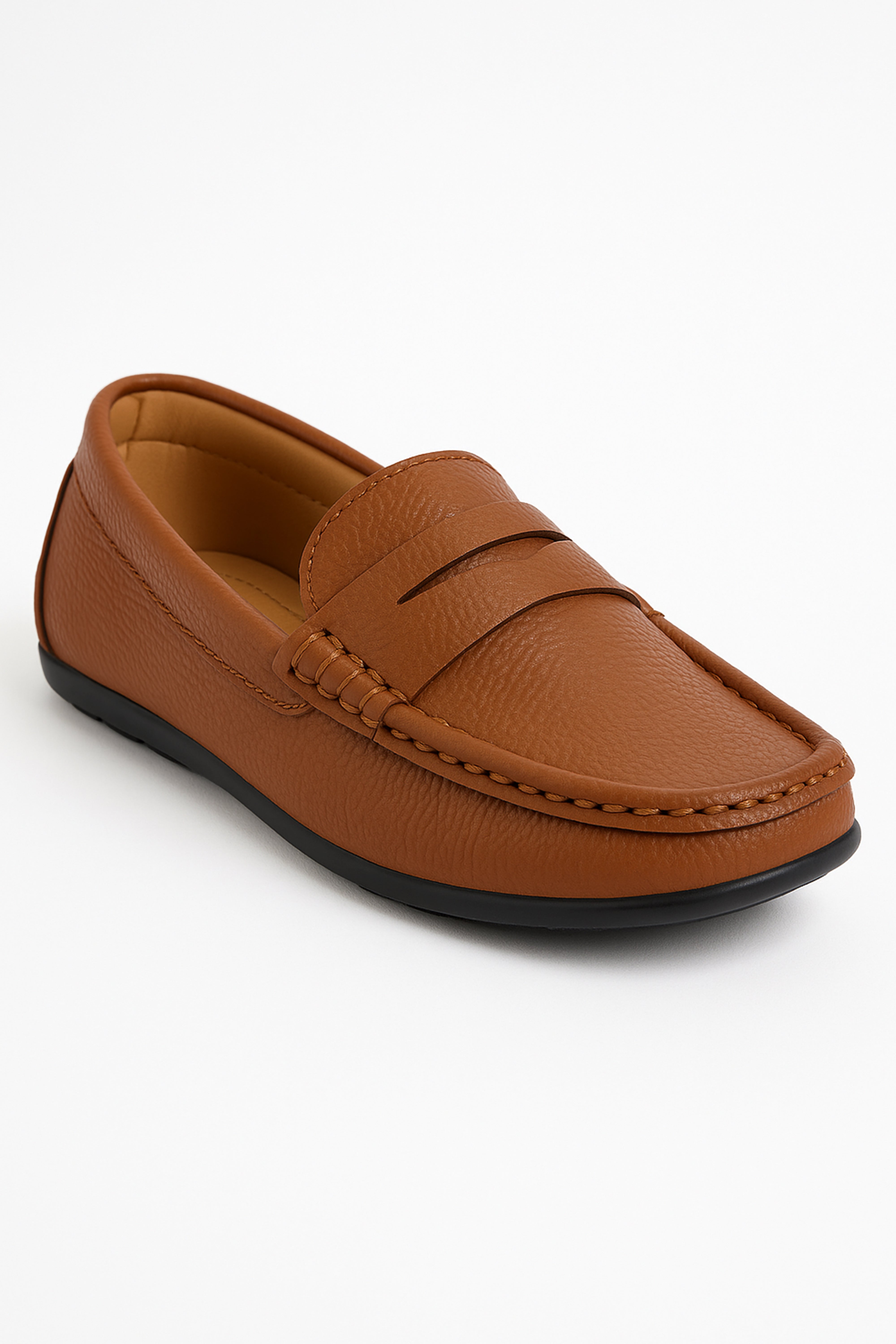 Boys Leather Penny Loafer - HUGO - Tan Brown Side Picture