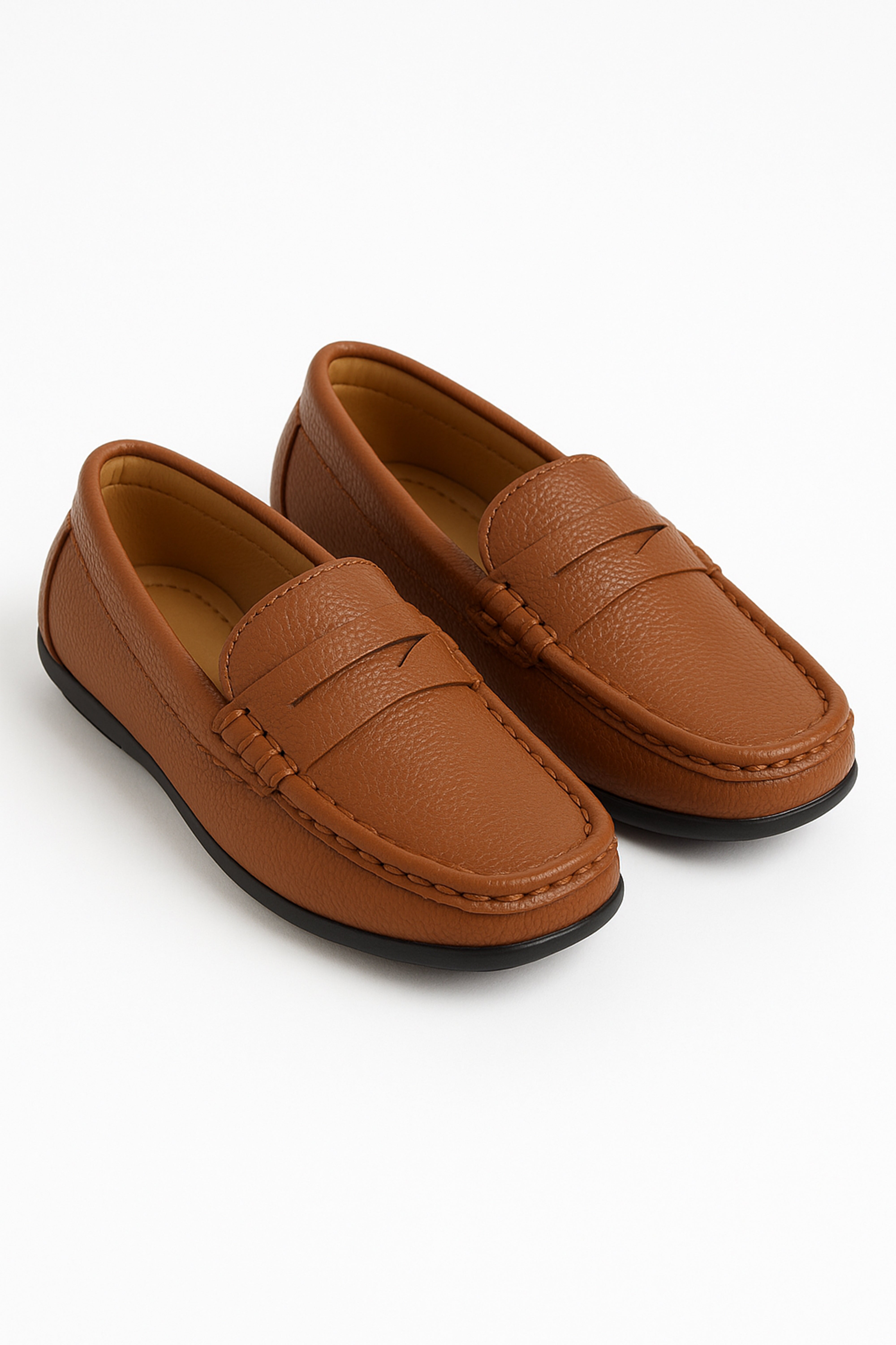 Boys Leather Penny Loafer - HUGO - Tan Brown Pair Side Picture