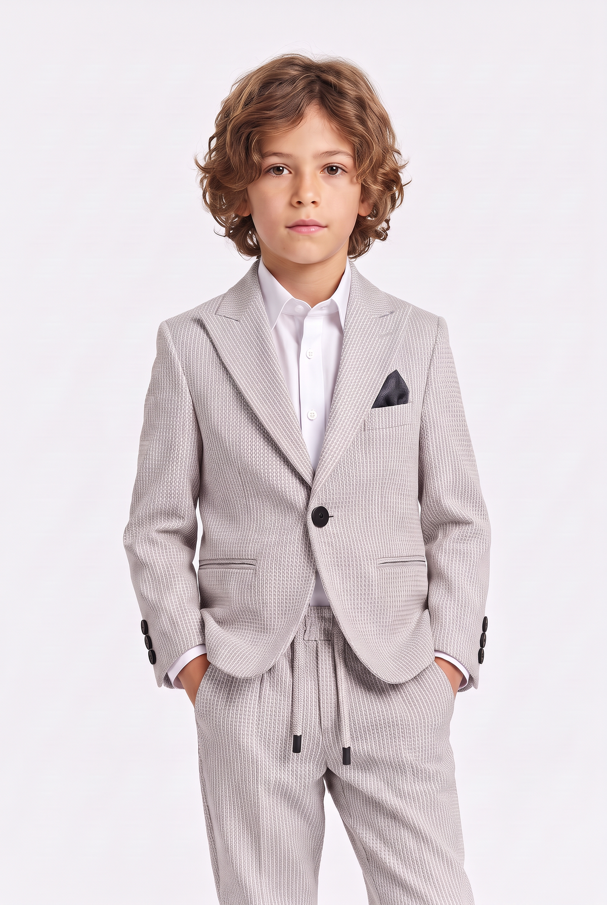 Boys Light Grey and Purple 2-Piece Mini Tweed Houndstooth Suit - ORME