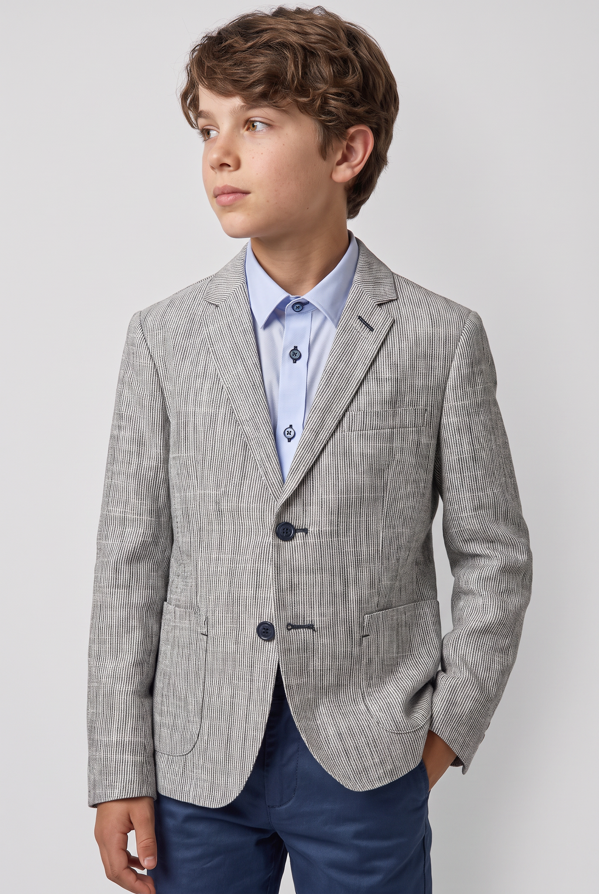 Blazer a righe in twill di lino grigio per ragazzi - Cavani Jamie Grigio