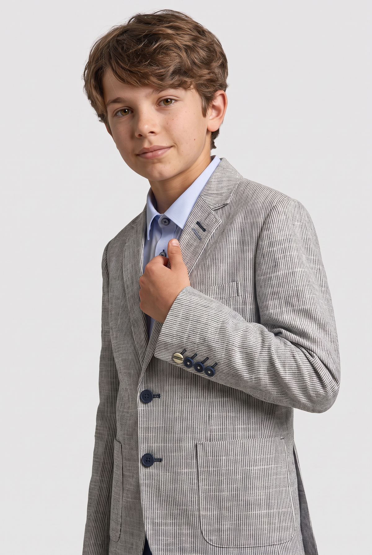 Blazer a righe in twill di lino grigio per ragazzi - Cavani Jamie Grigio
