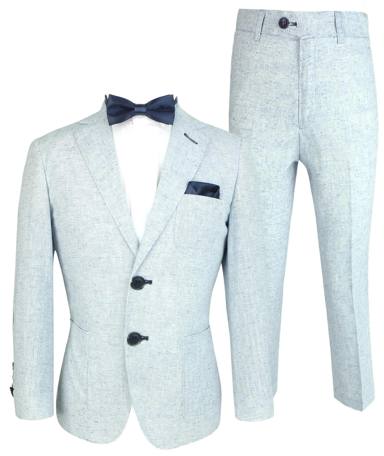 Completo da ragazzo in lino con toppe sui gomiti - Azzurro pallido