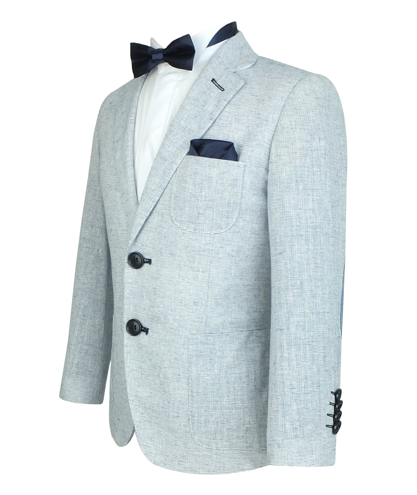 Boys Linen Suit with Elbow Patches - Pale Blue
