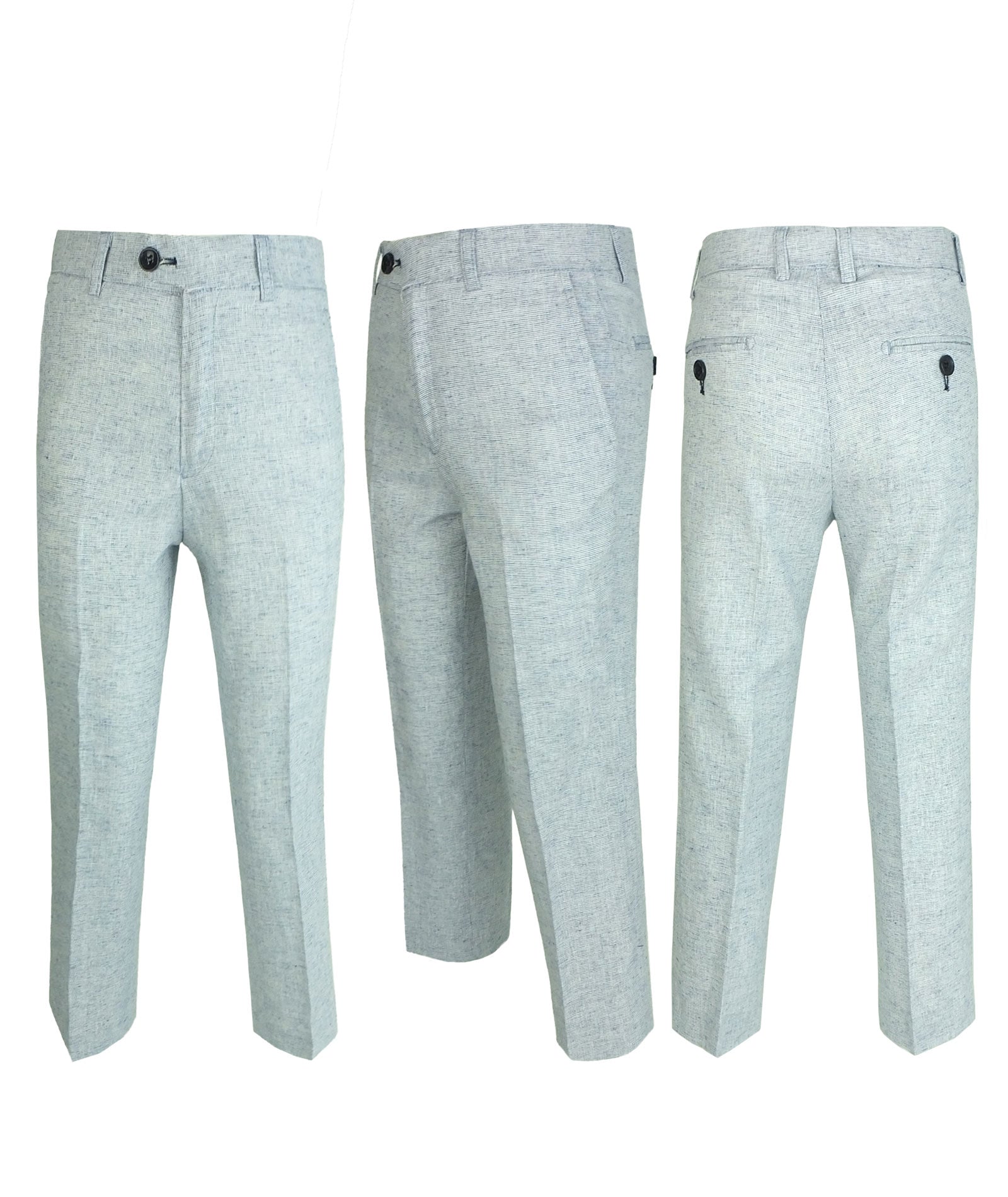 Boys Linen Suit with Elbow Patches - Pale Blue