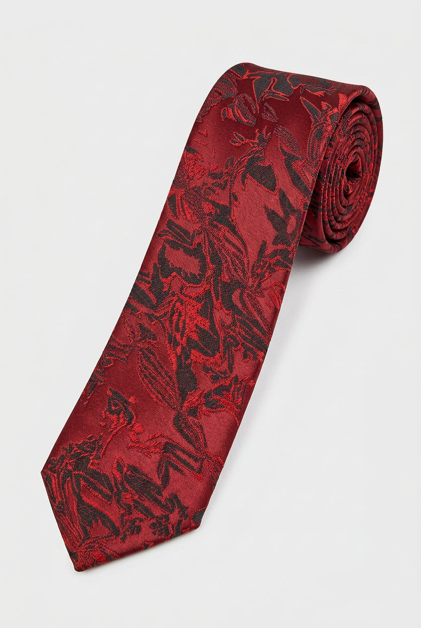 Boys Marble Jacquard Slim Tie - Burgundy & Black