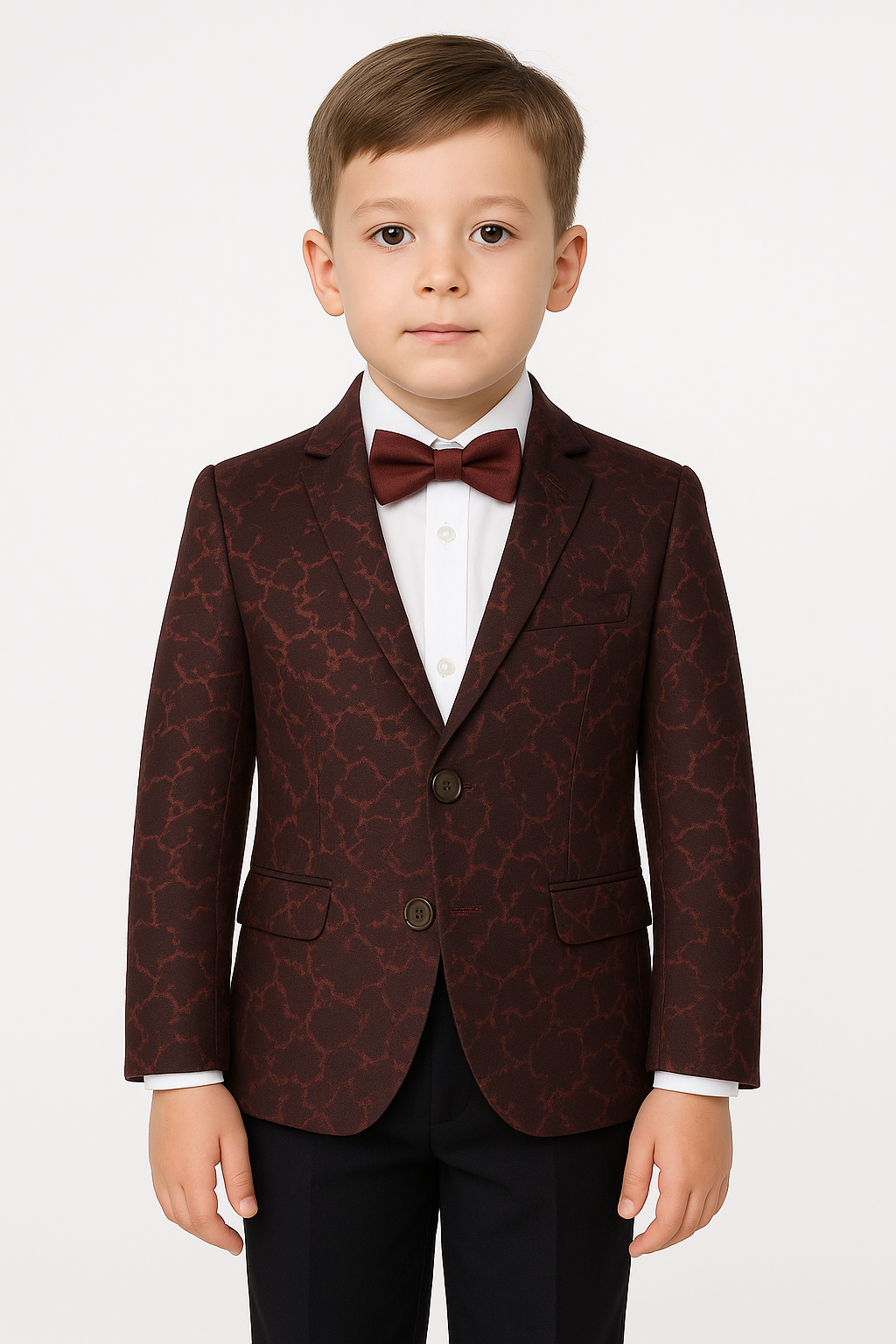 Boys Marble Printed Blazer - Burgundy Model Picture