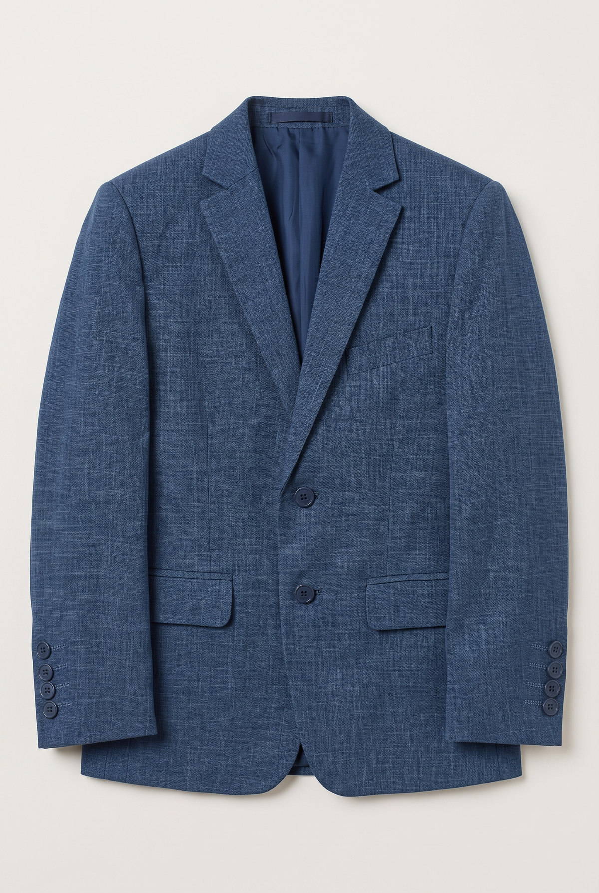 Front view of navy textured suit jacket for boys