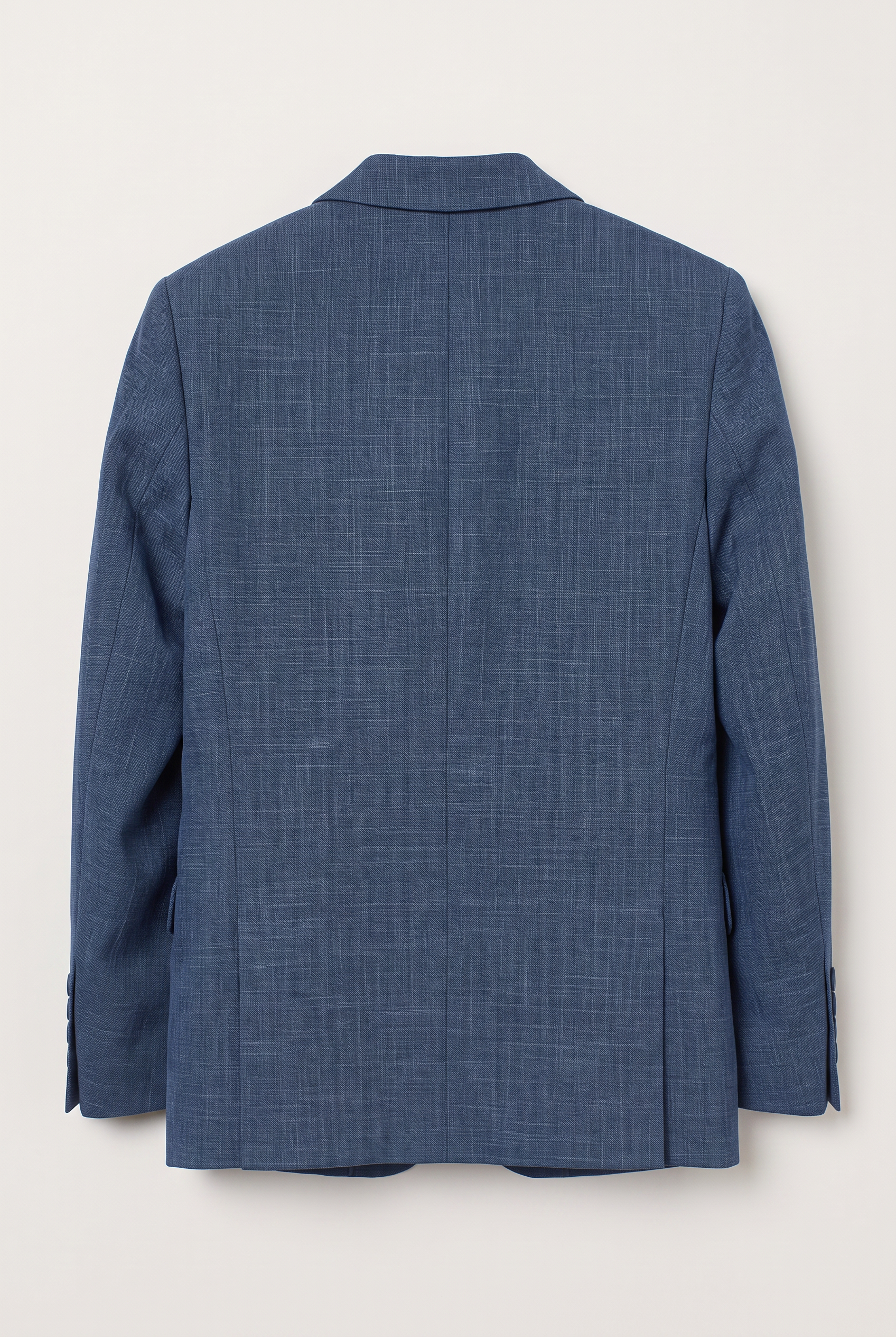 Back view of navy textured suit jacket for boys