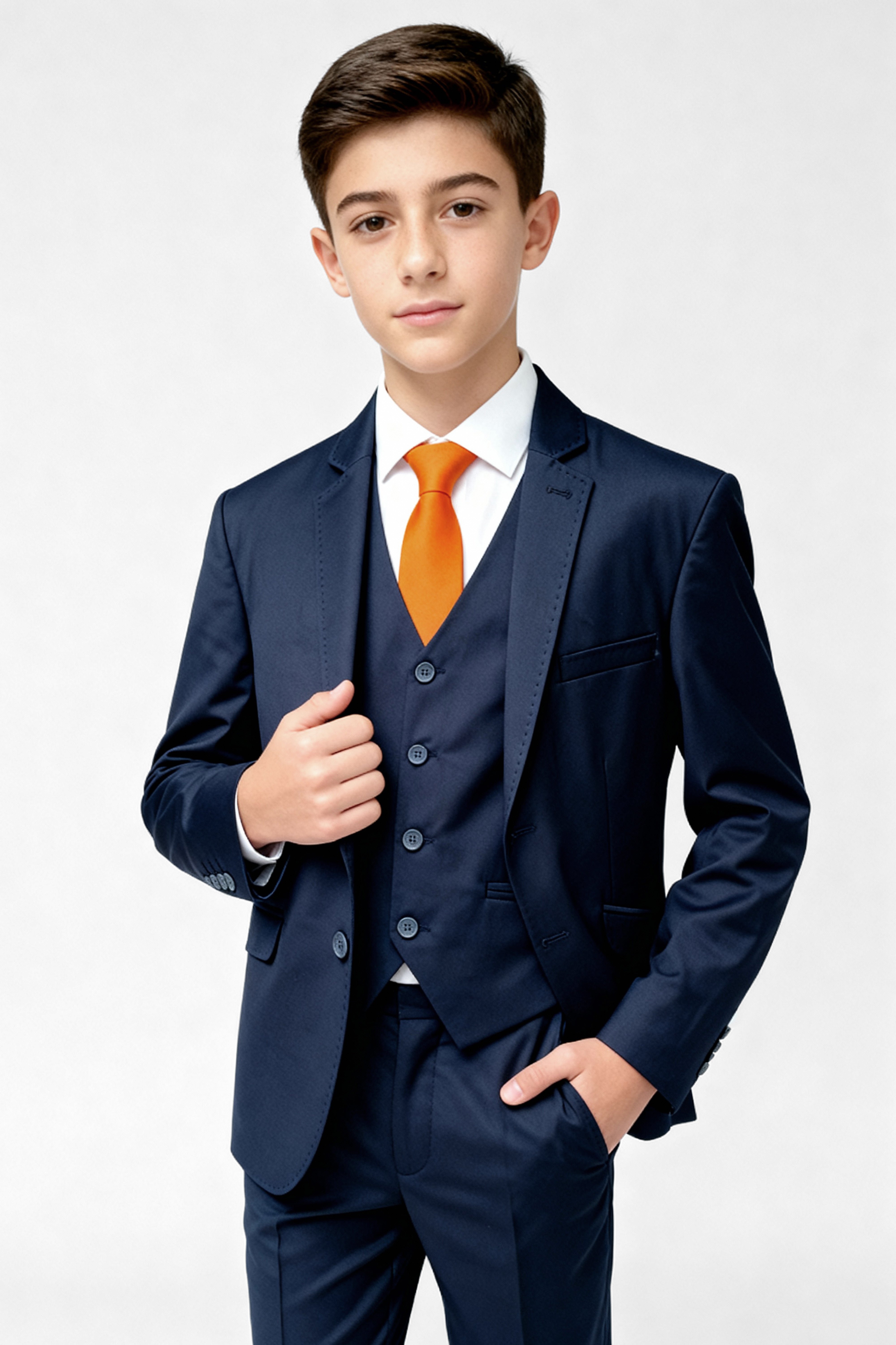 Boys Navy Blue 3-Piece Formal Suit Front Picture