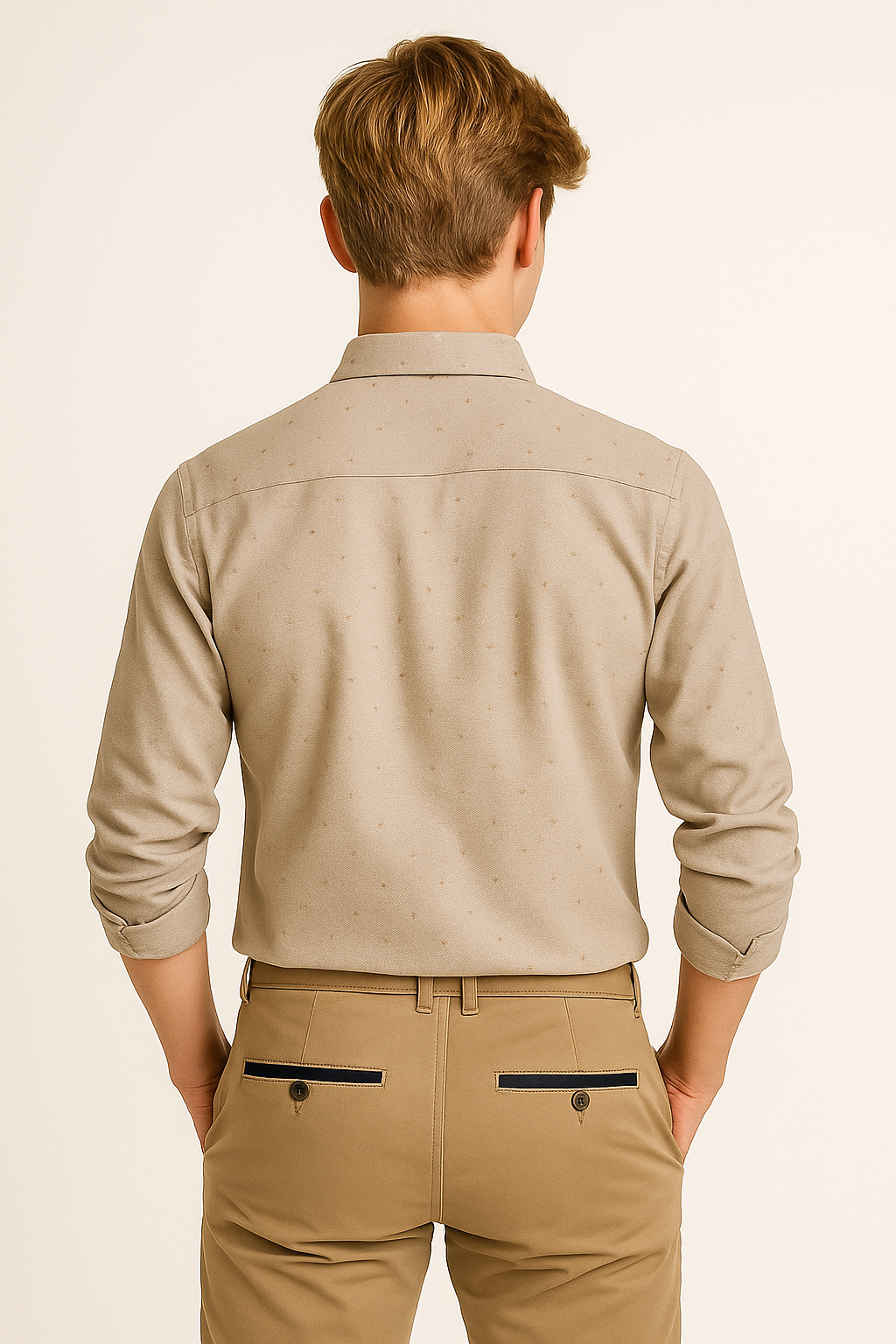 Jungen Oxford Gepunktetes Slim Fit Langarmhemd - Beige