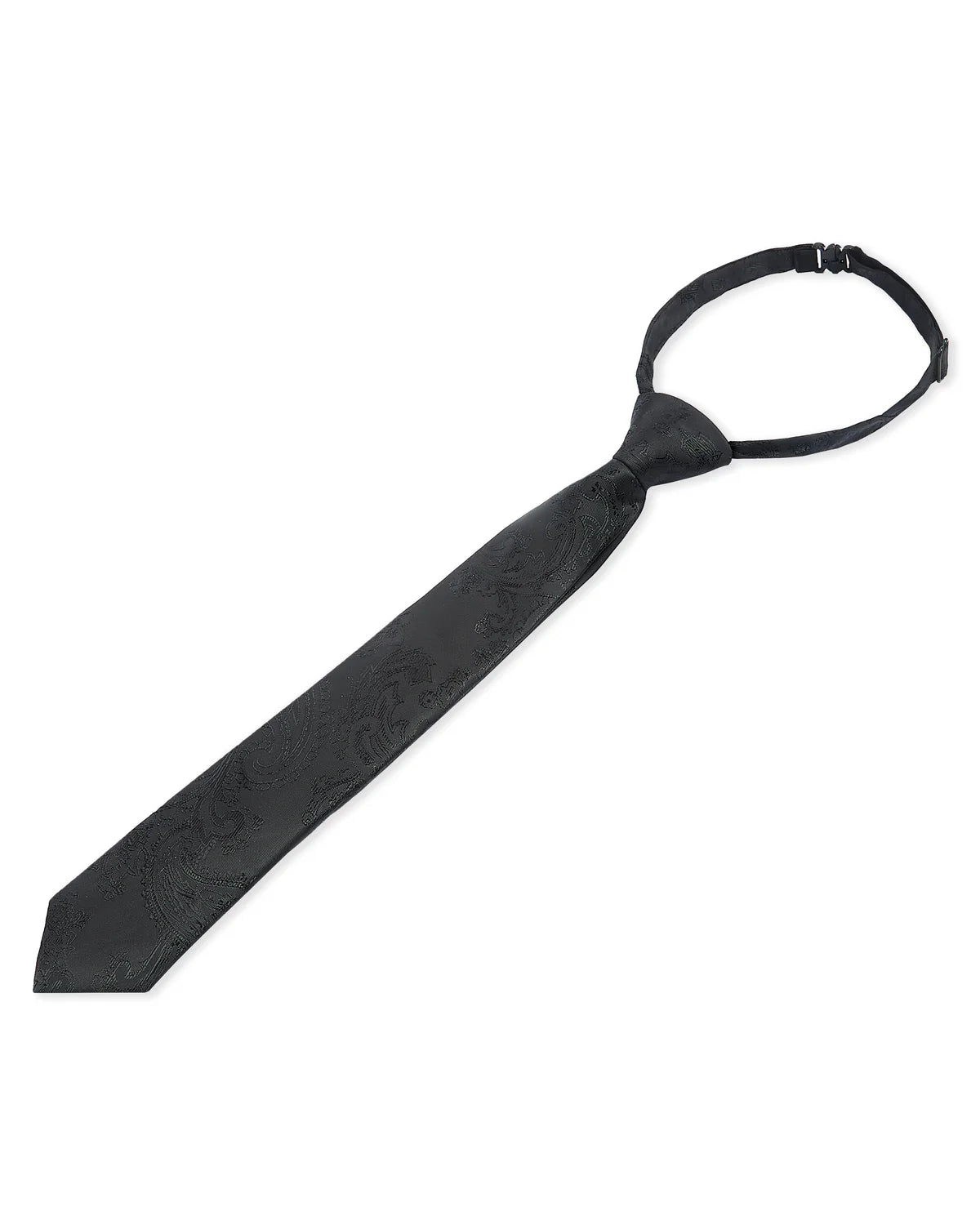 Corbata preanudada para niños con estampado cachemira jacquard y correa de cuello ajustable con clip - Negro