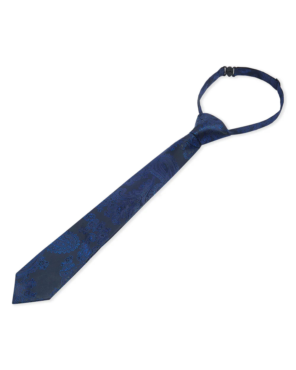 Corbata preanudada para niños con jacquard de cachemira y clip ajustable en el cuello - Azul
