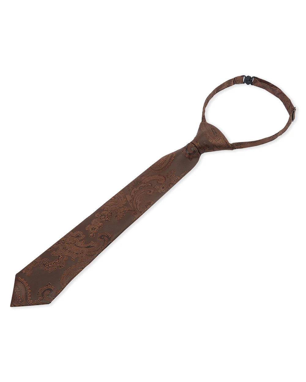 Corbata preanudada para niños con diseño cachemira jacquard y correa de cuello ajustable con clip - Marrón
