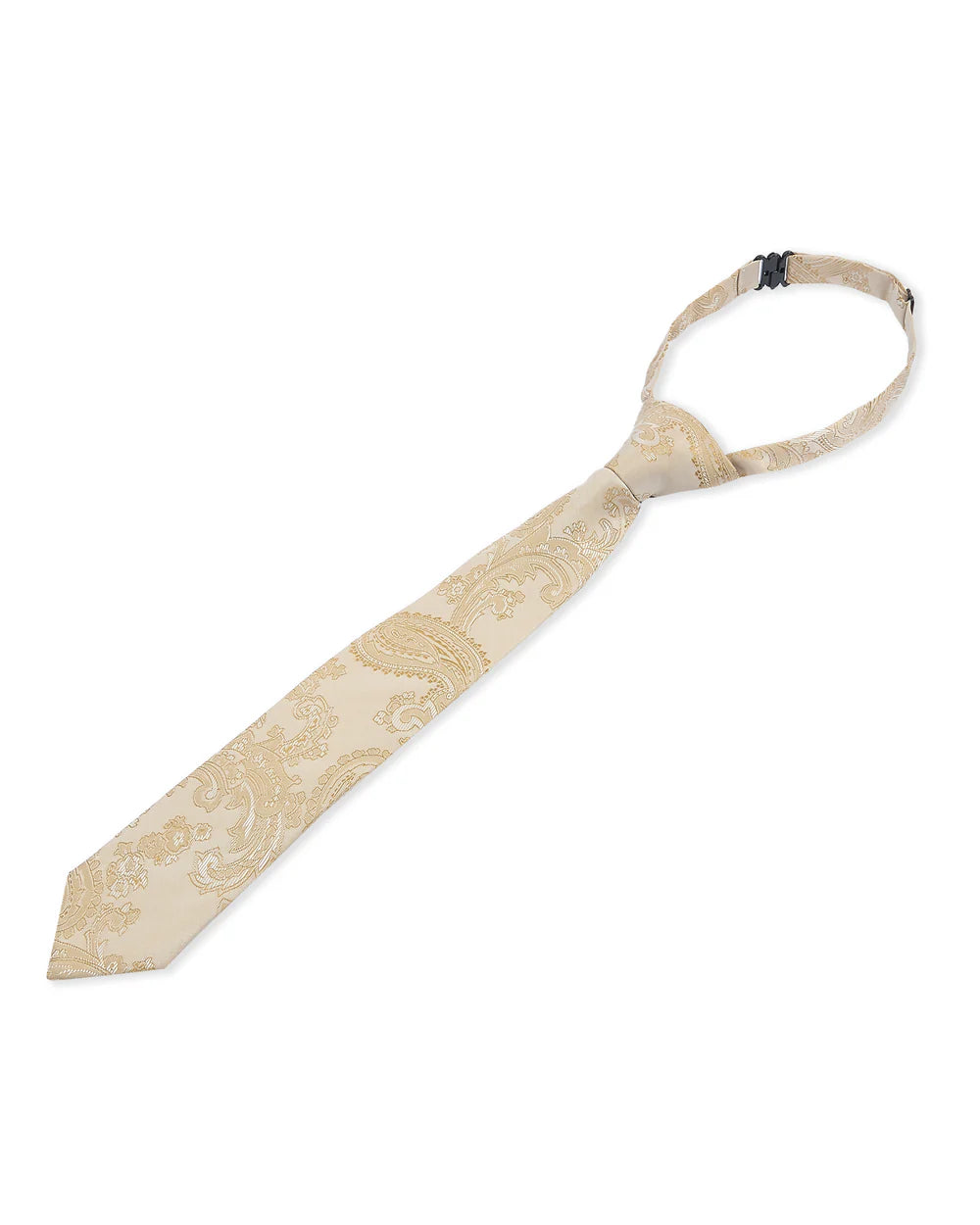 Corbata preanudada de jacquard con diseño paisley para niños con clip ajustable en el cuello - Crema
