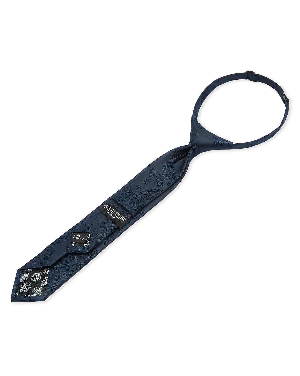Corbata preanudada de jacquard con diseño paisley para niños con clip ajustable en la correa del cuello - Azul marino