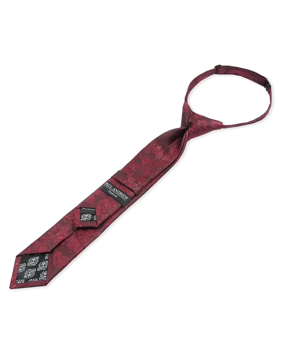 Corbata preanudada de jacquard con diseño de cachemira para niños con correa de cuello ajustable y clip - Rojo
