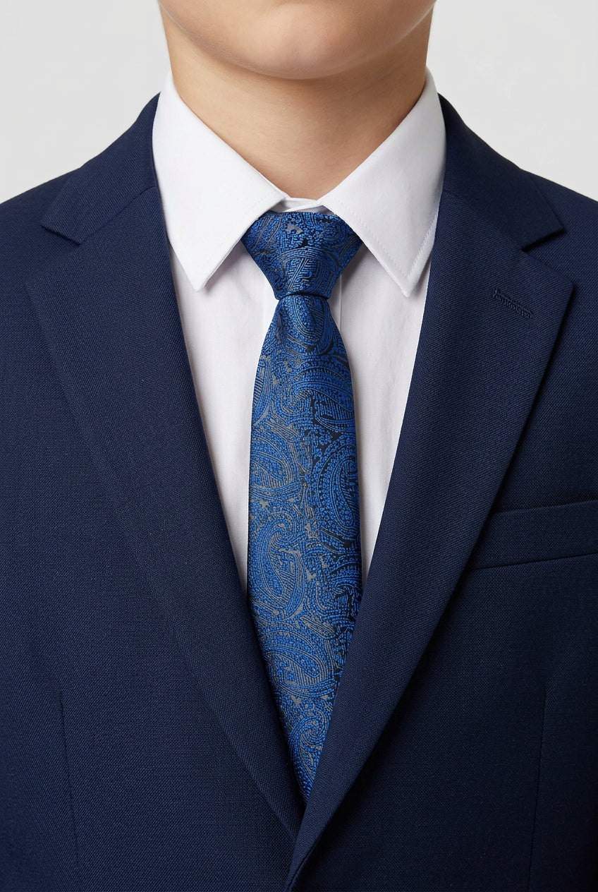 Cravate fine jacquard cachemire pour garçons - Bleu