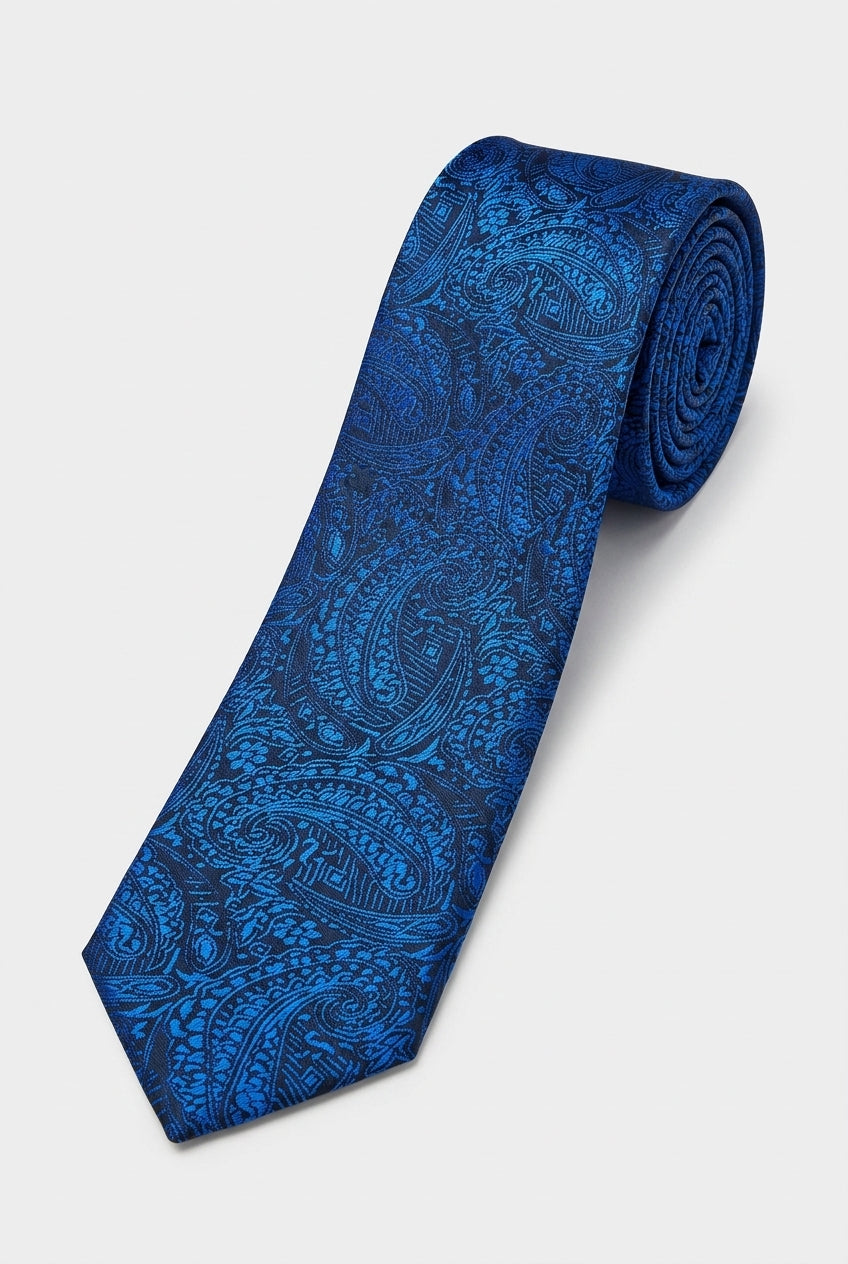 Cravate fine jacquard cachemire pour garçons - Bleu