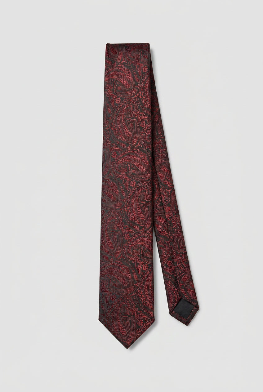 Corbata ajustada de jacquard con diseño paisley para niños - Burdeos