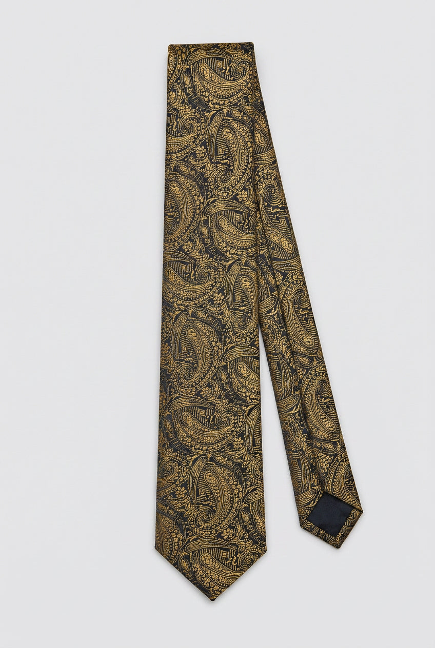 Jungen Paisley Jacquard Schlanke Krawatte – Gold