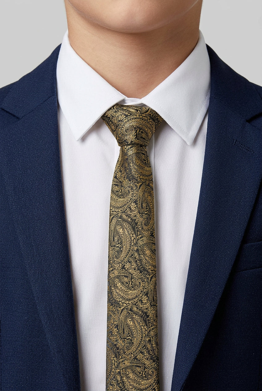 Jungen Paisley Jacquard Schlanke Krawatte – Gold