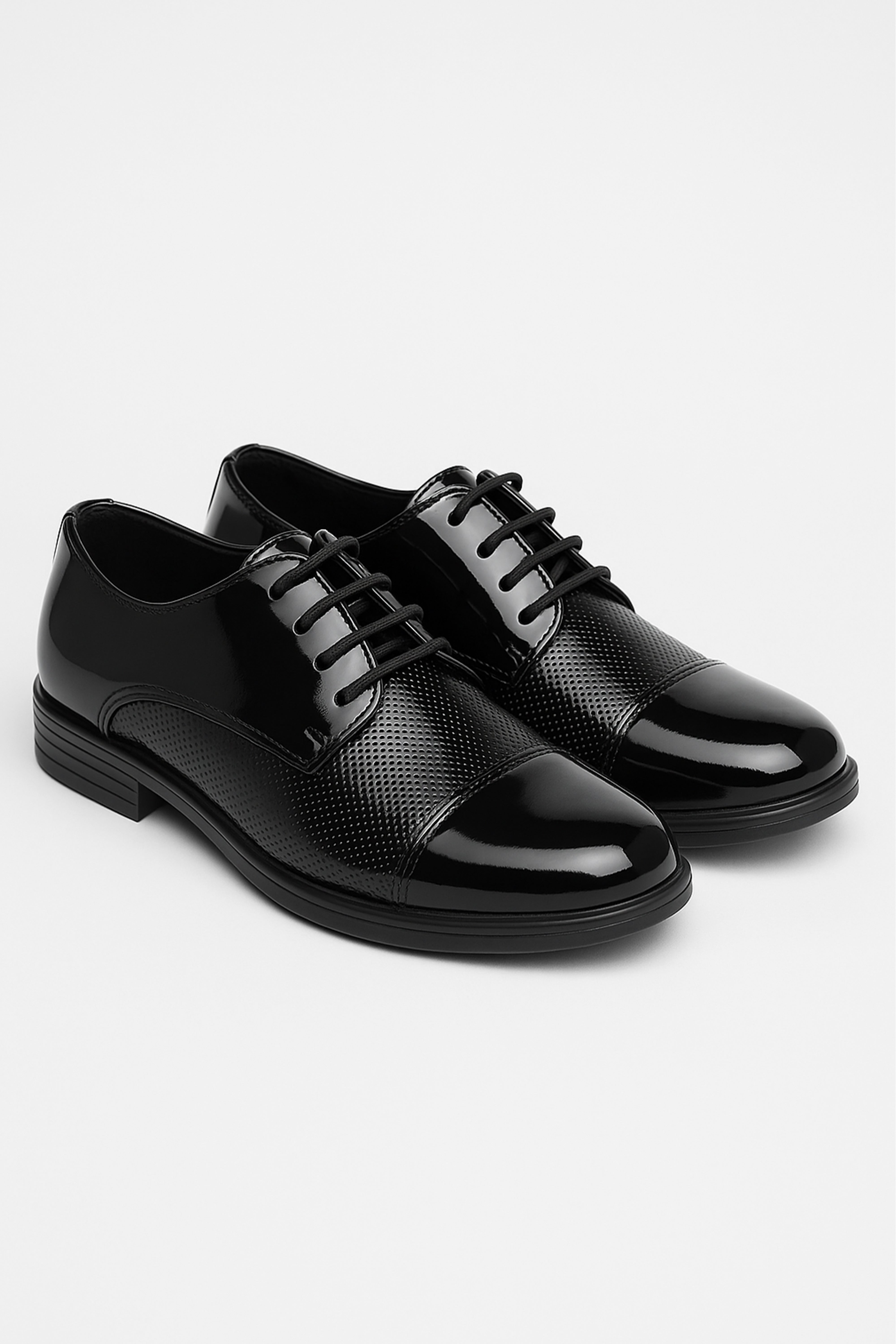 Boys Patent Black Derby Shoes - UTAH - Black Pair Side Picture