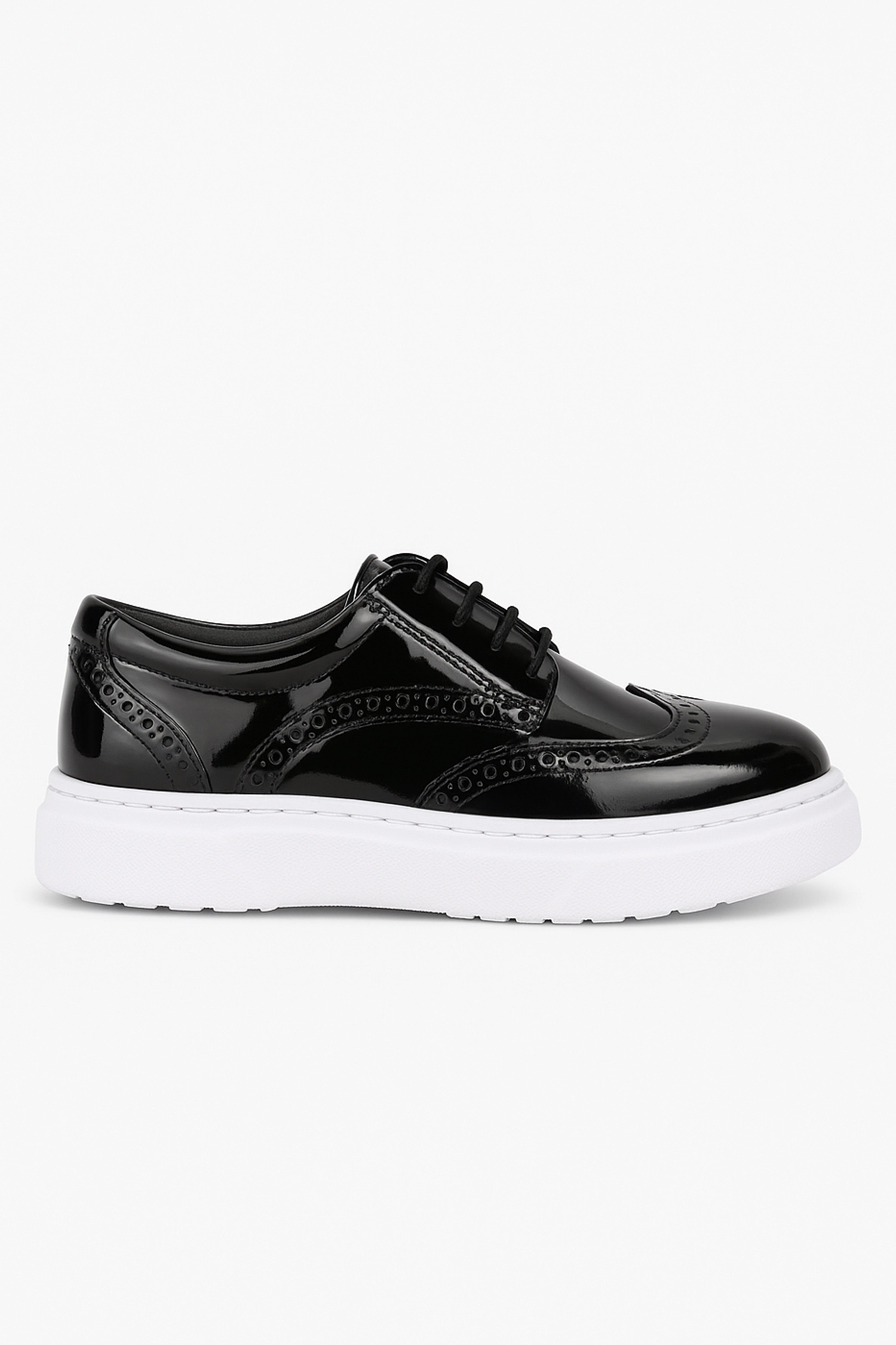 Boys Patent Brogue Lace up Thick Sole Black Shoes - Black