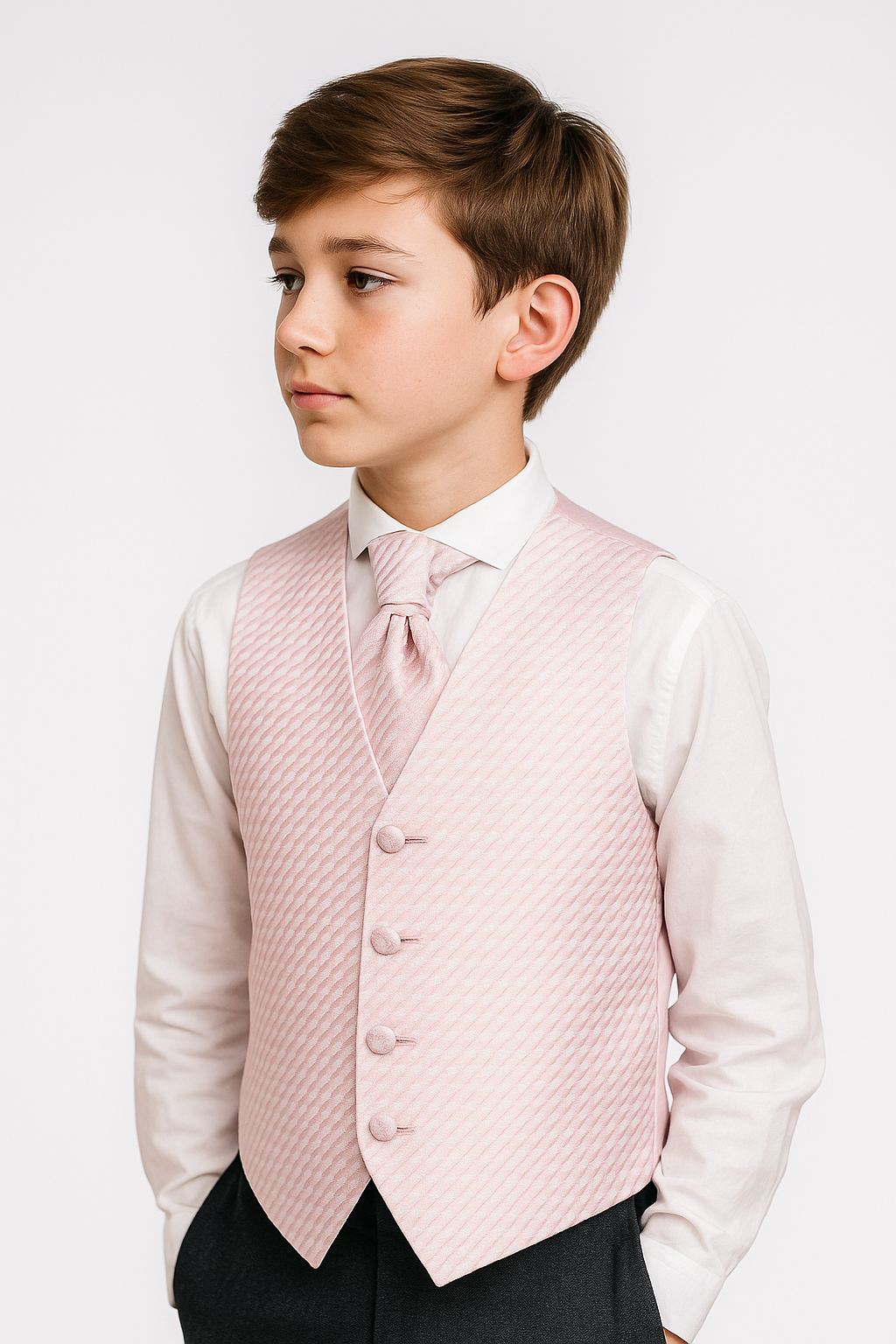 Jungen Gemusterte Weste Krawatte Taschentuch-Set - Rosa